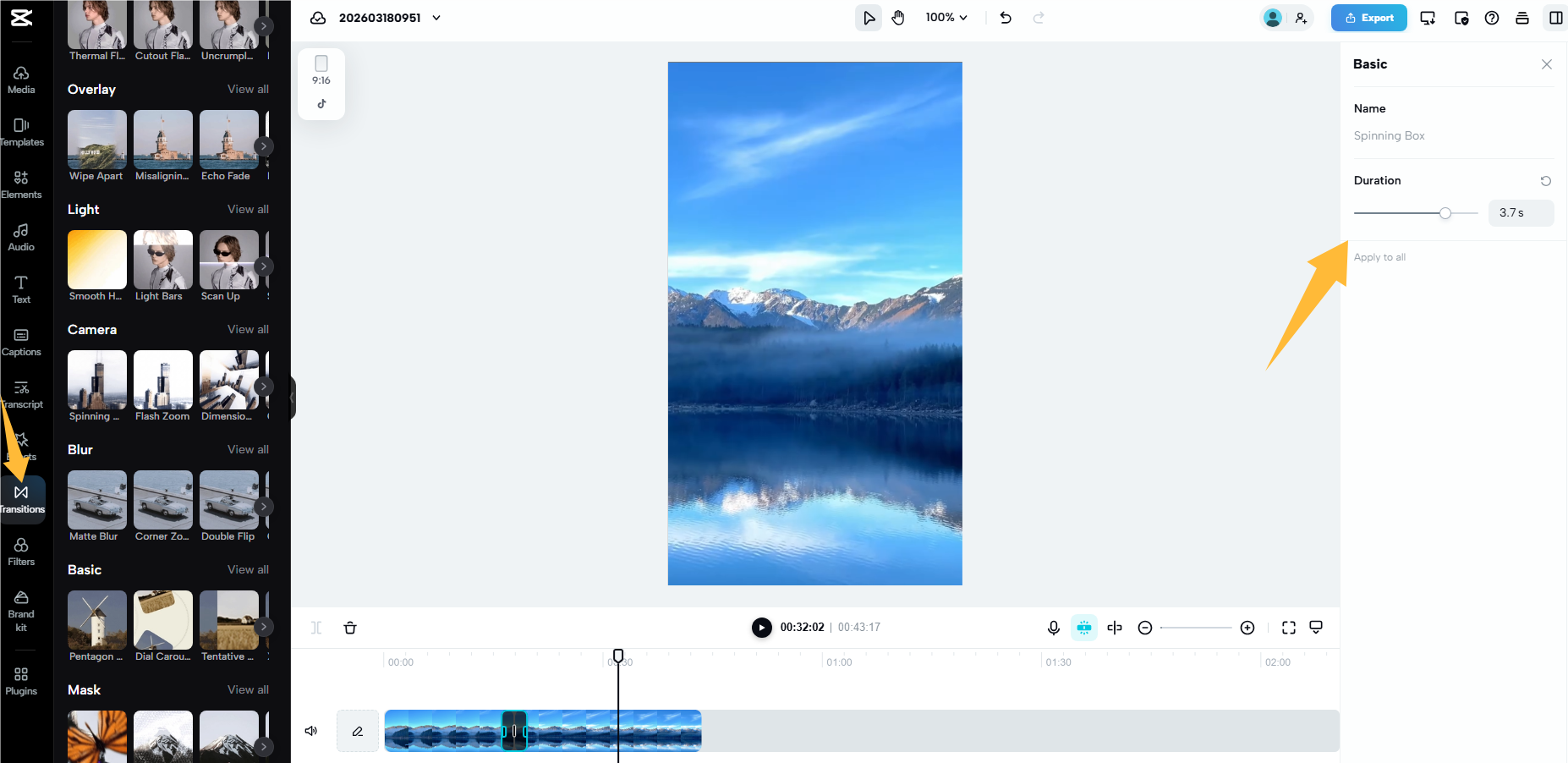 Add a transition to a video in CapCut online