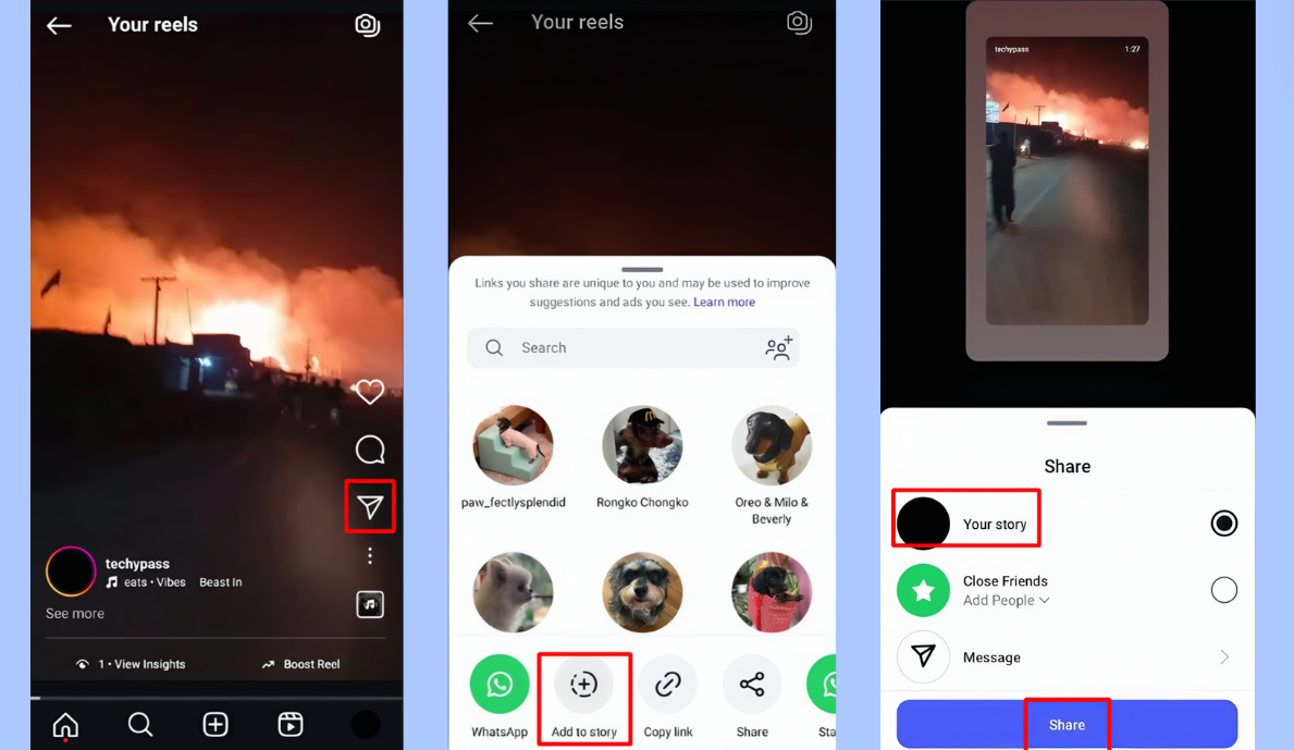 Add your Reel to Story