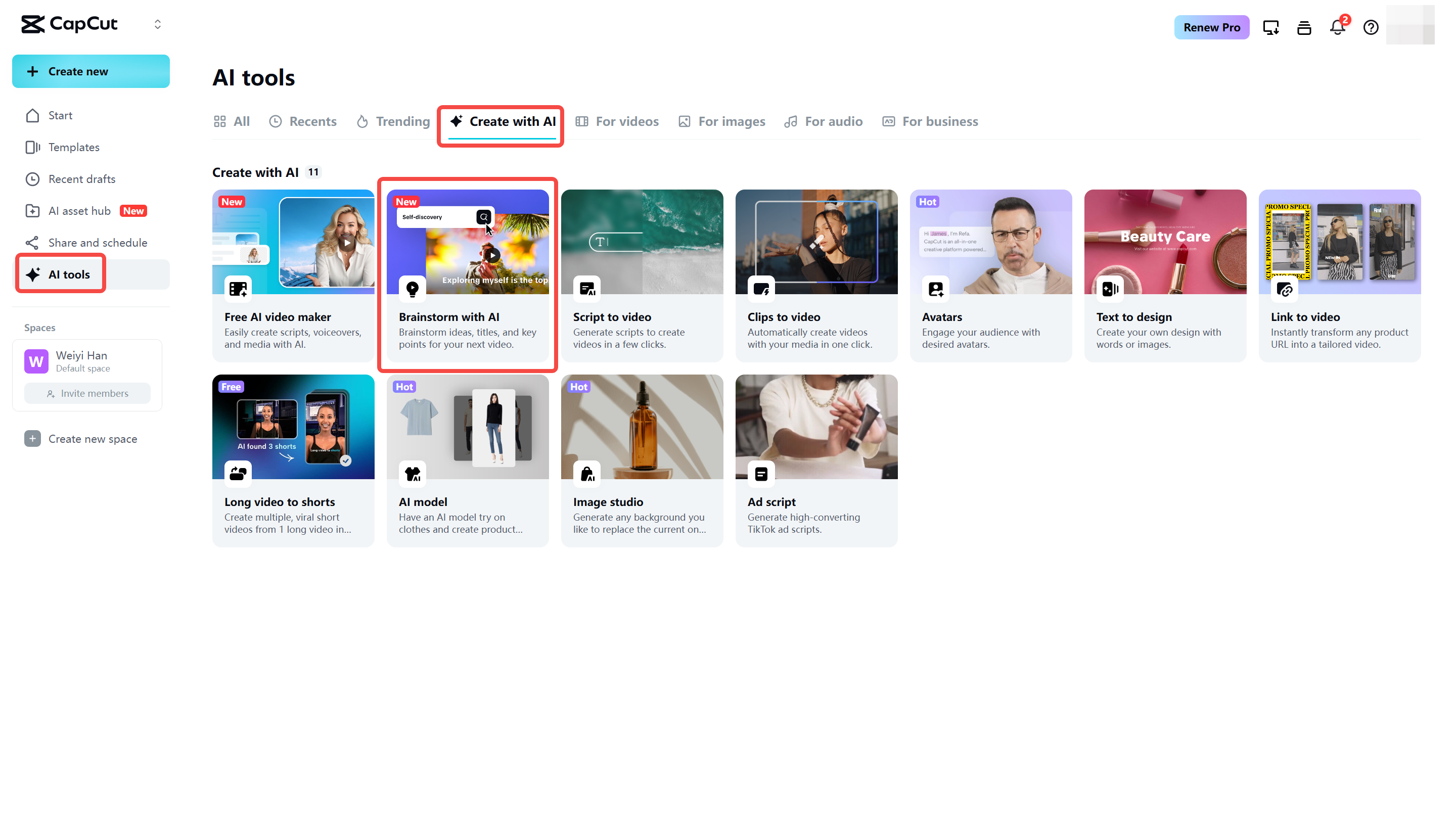 Open the"Brainstorm with Al"