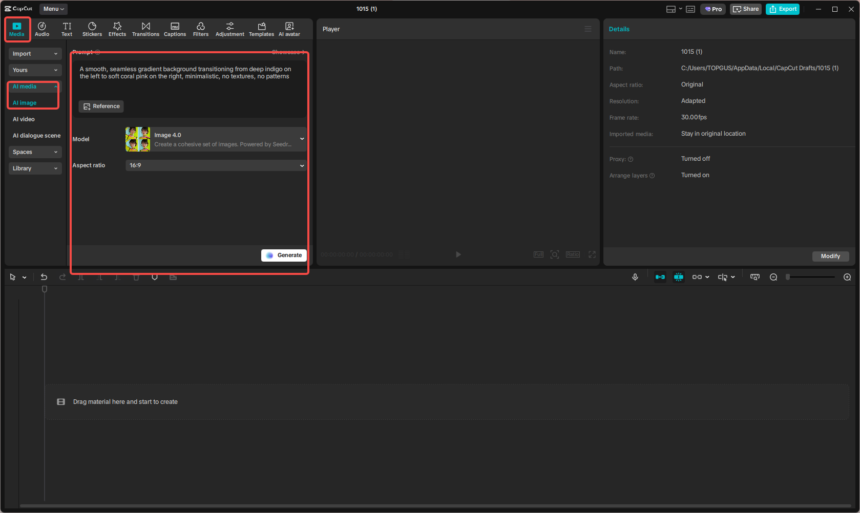 Apply the AI image generator