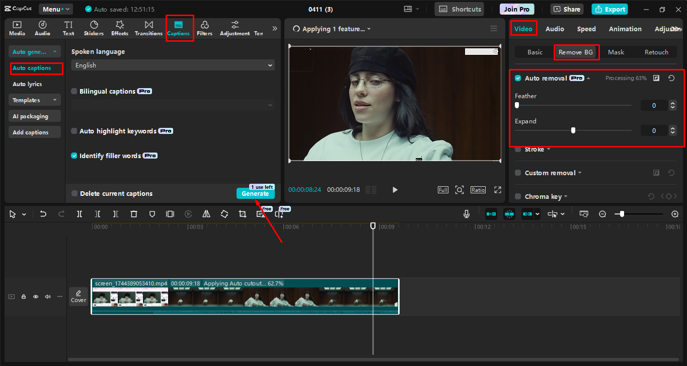 Mengedit rakaman dalam editor video desktop CapCut