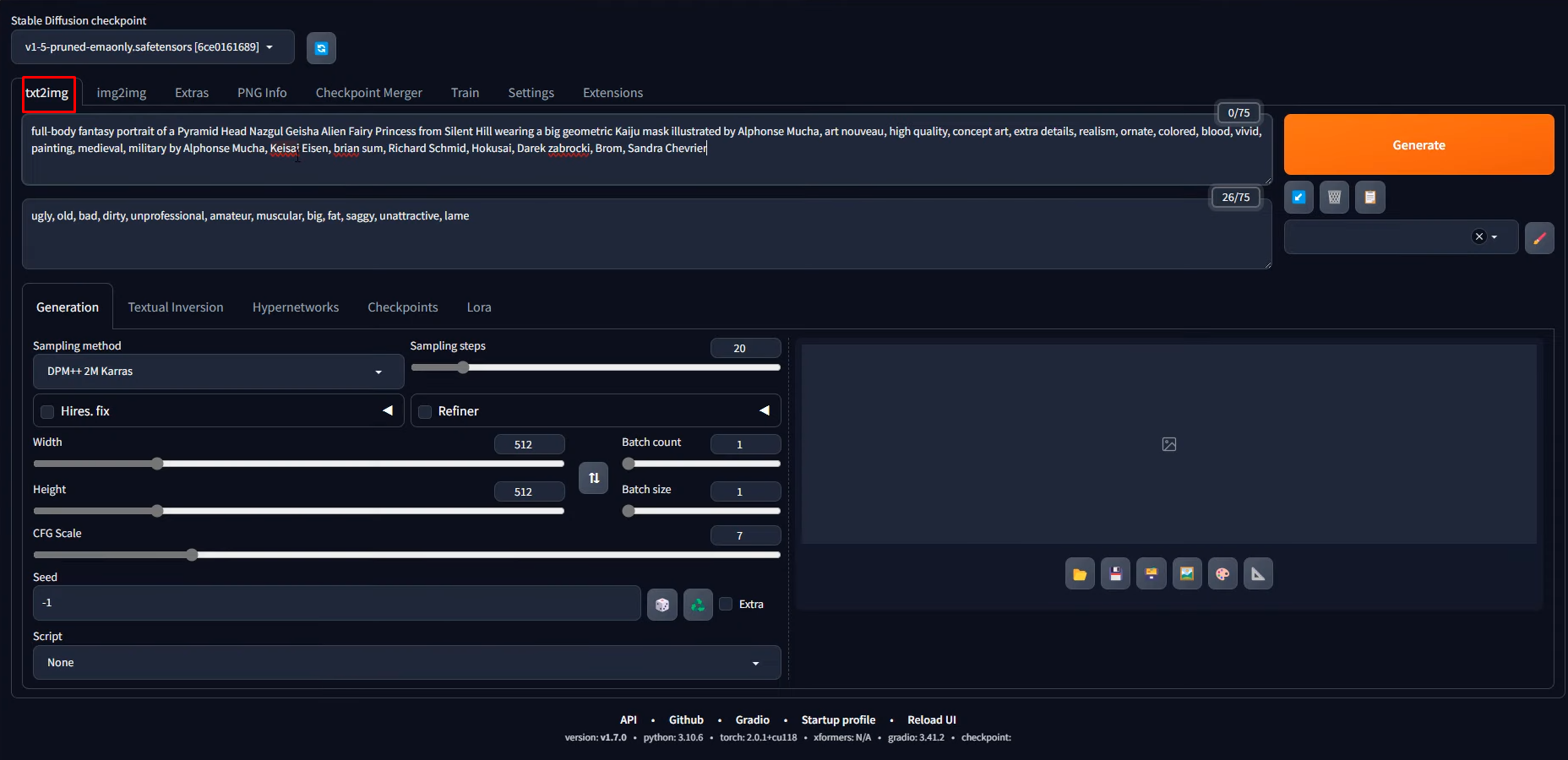 Entering a prompt in the Diffusion AI image generator