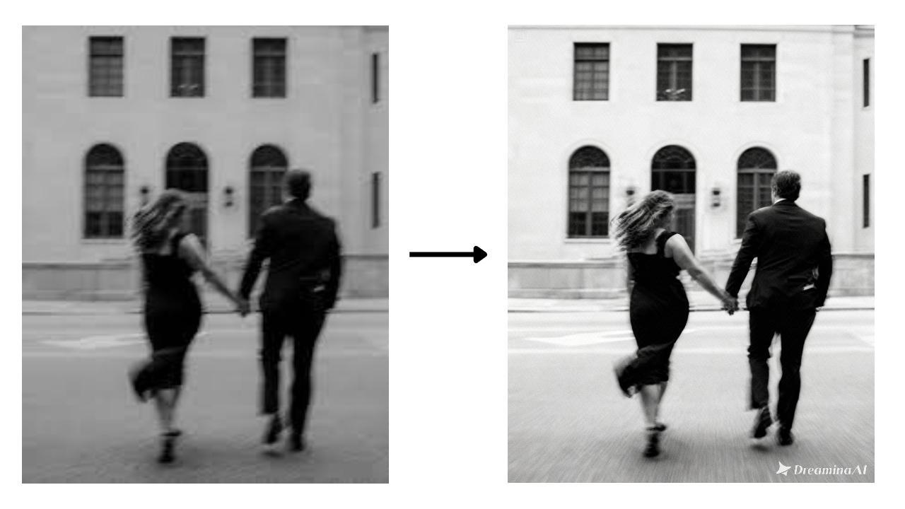 Using AI upscaler to sharpen the low quality photos in Dreamina