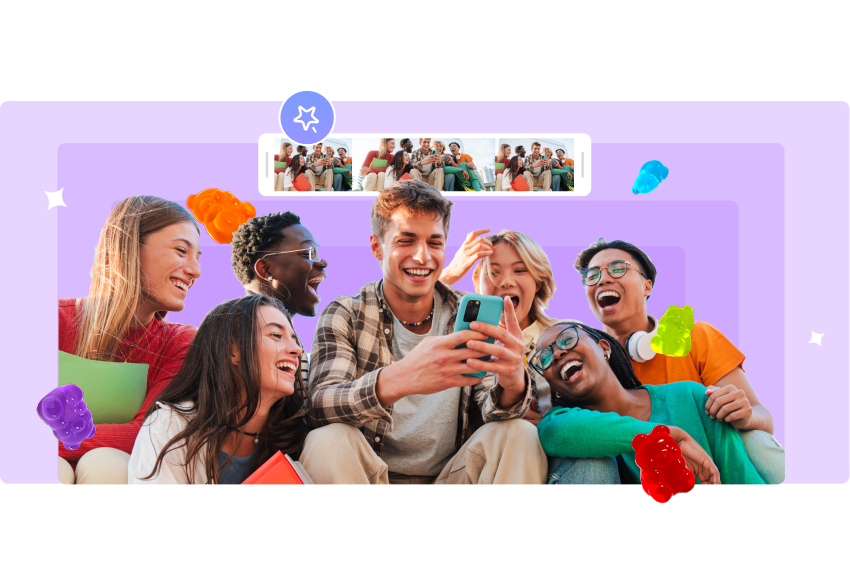 Creative highlighting a group of people using their phones to make edits in the CapCut app