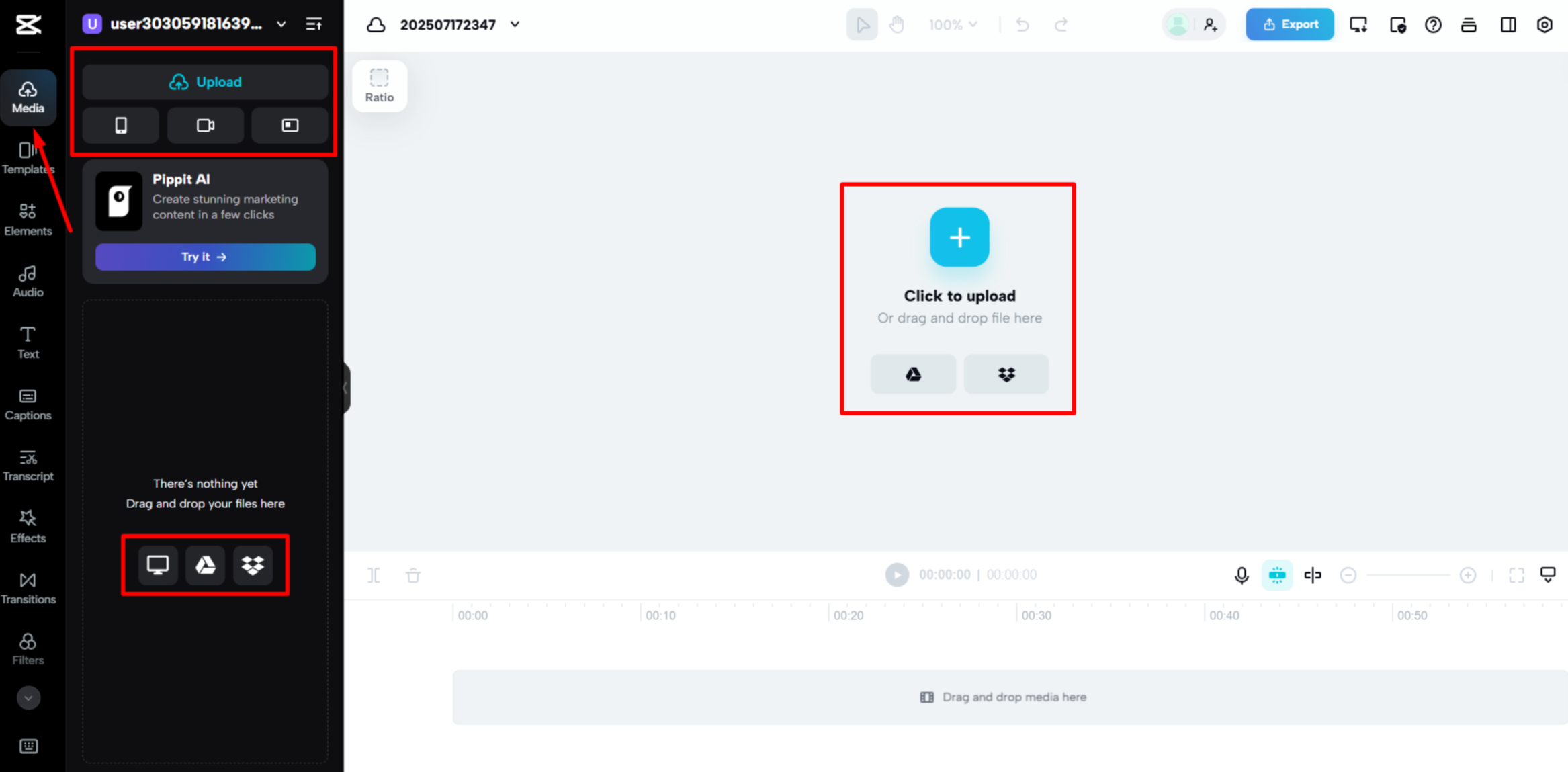 Importing the video from CapCut Web