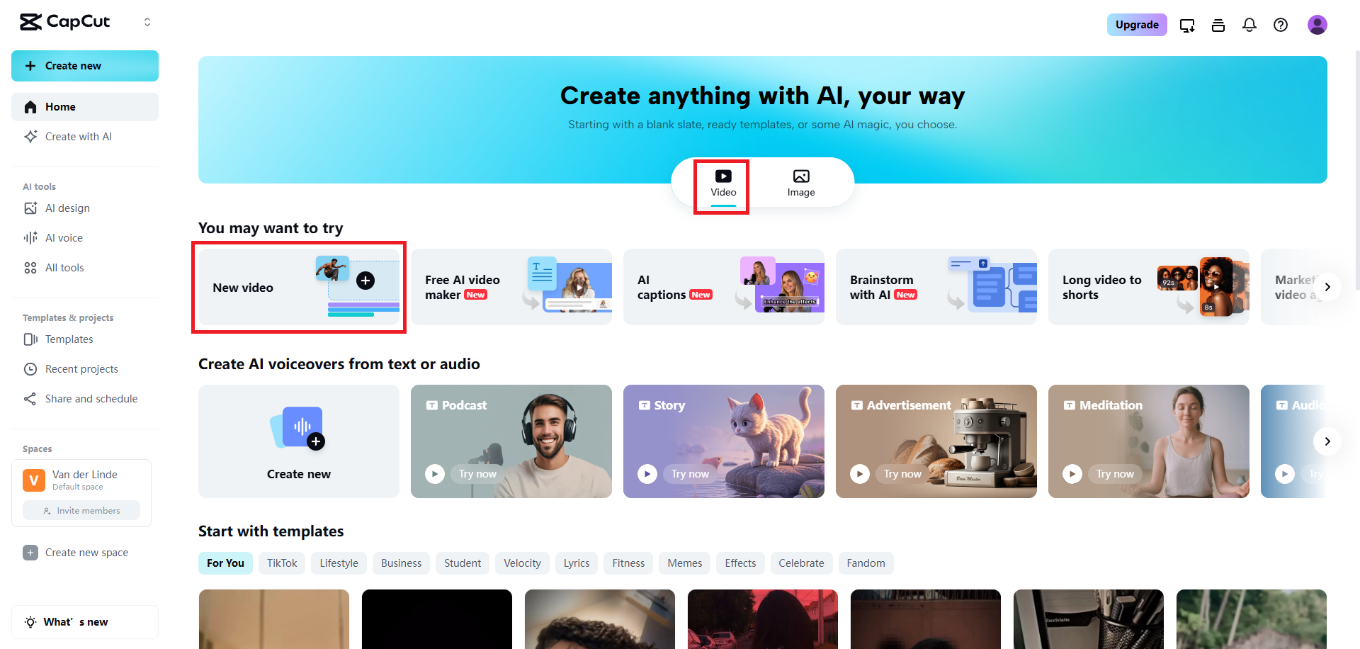 Select the new video option