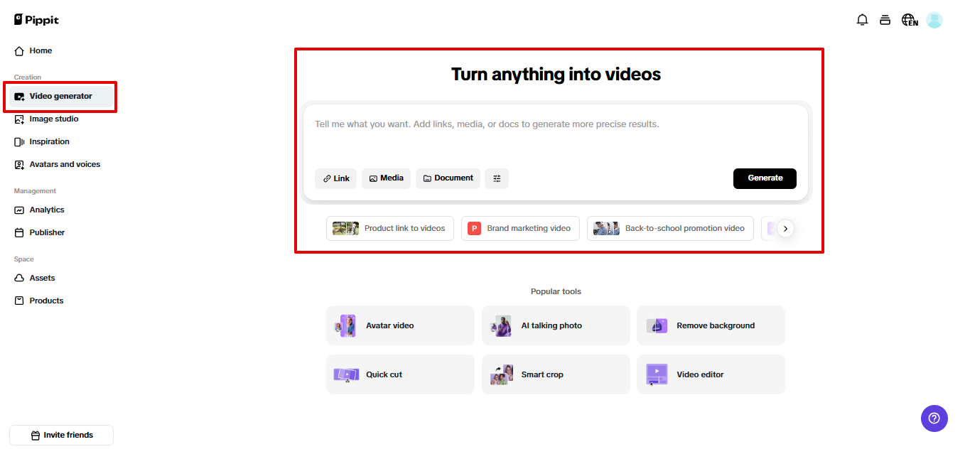Pippit video generator
