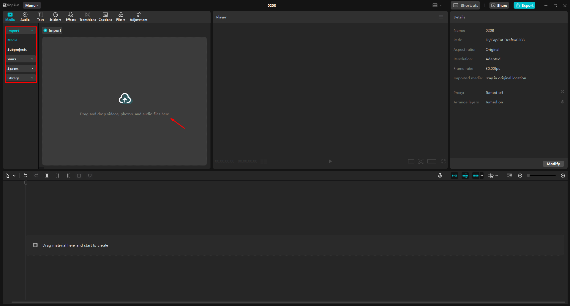 Uploading a video to the CapCut desktop video editor