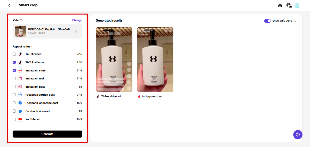 Smart crop in Pippit