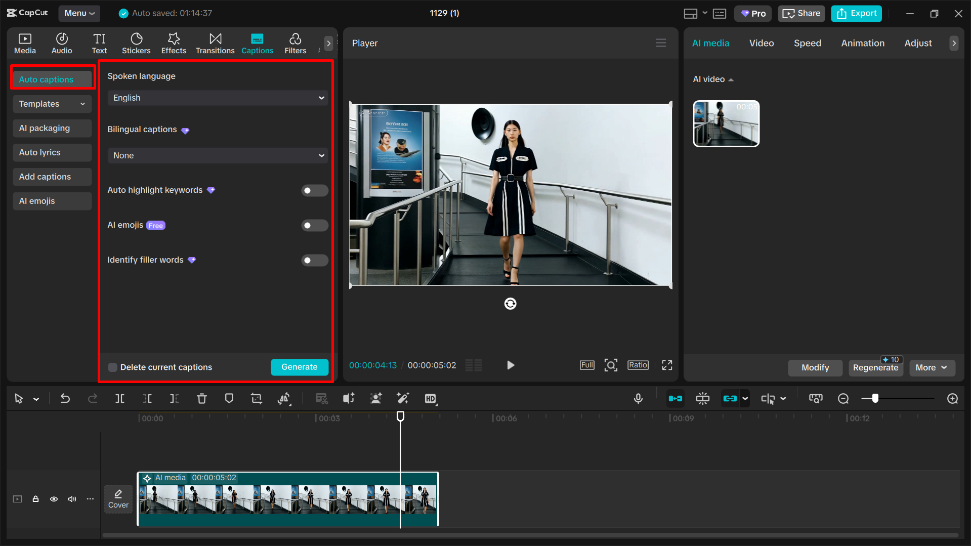 Auto caption generator in CapCut