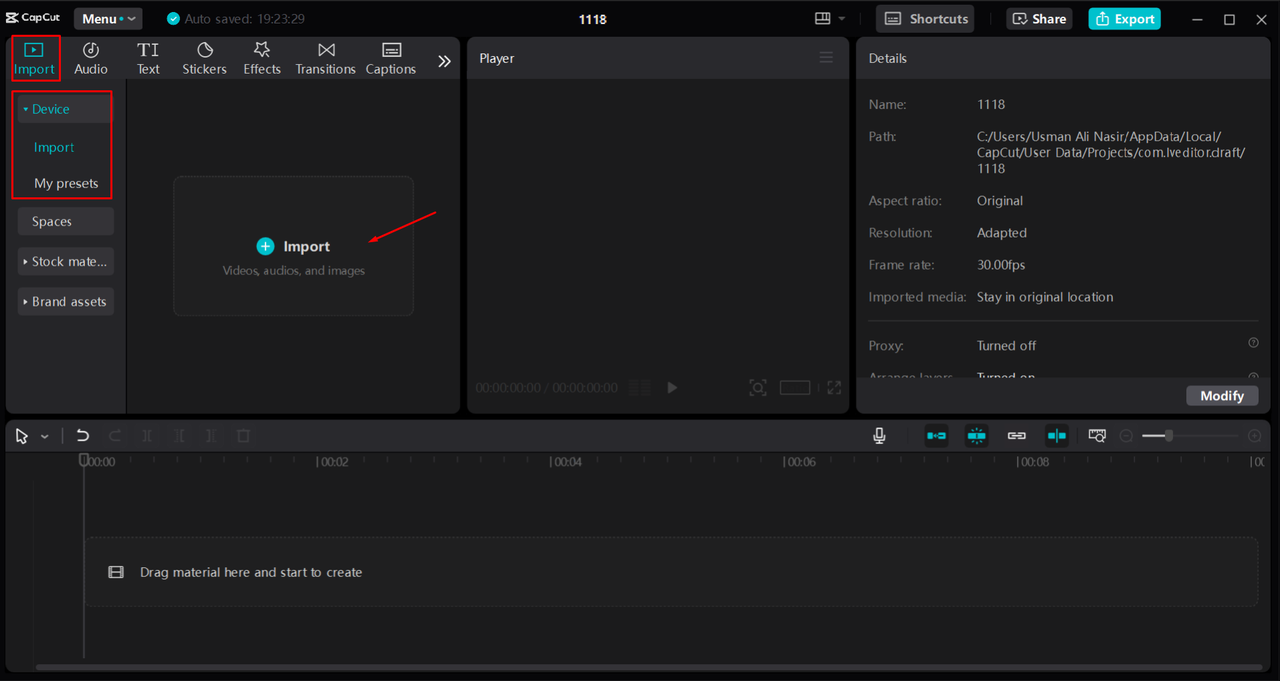 Uploading a screen recording to the CapCut desktop video editor