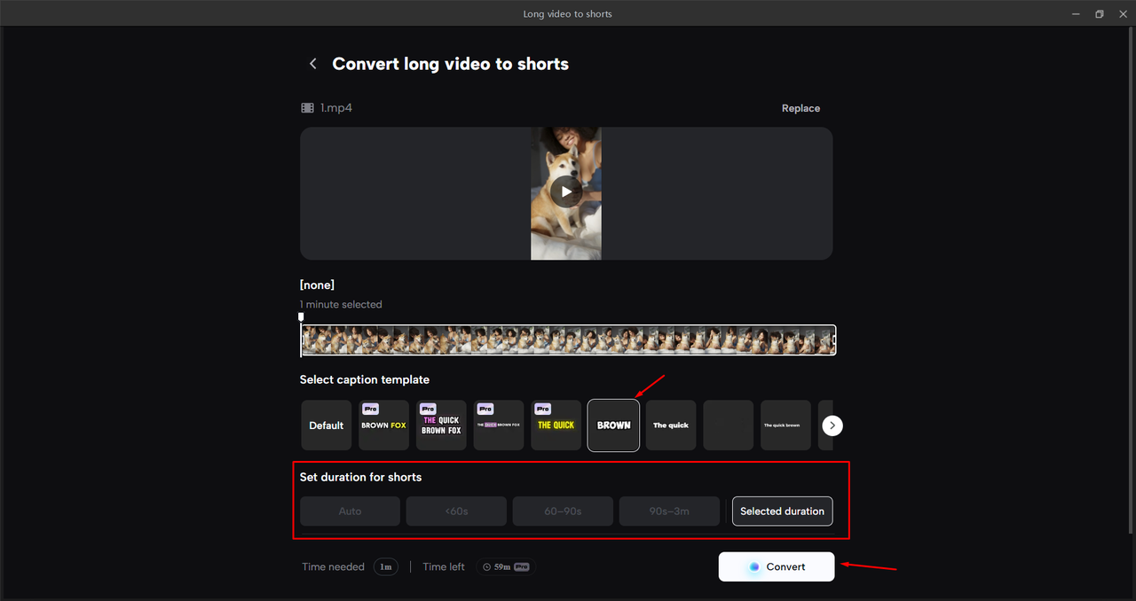Convert the long video to a short clip