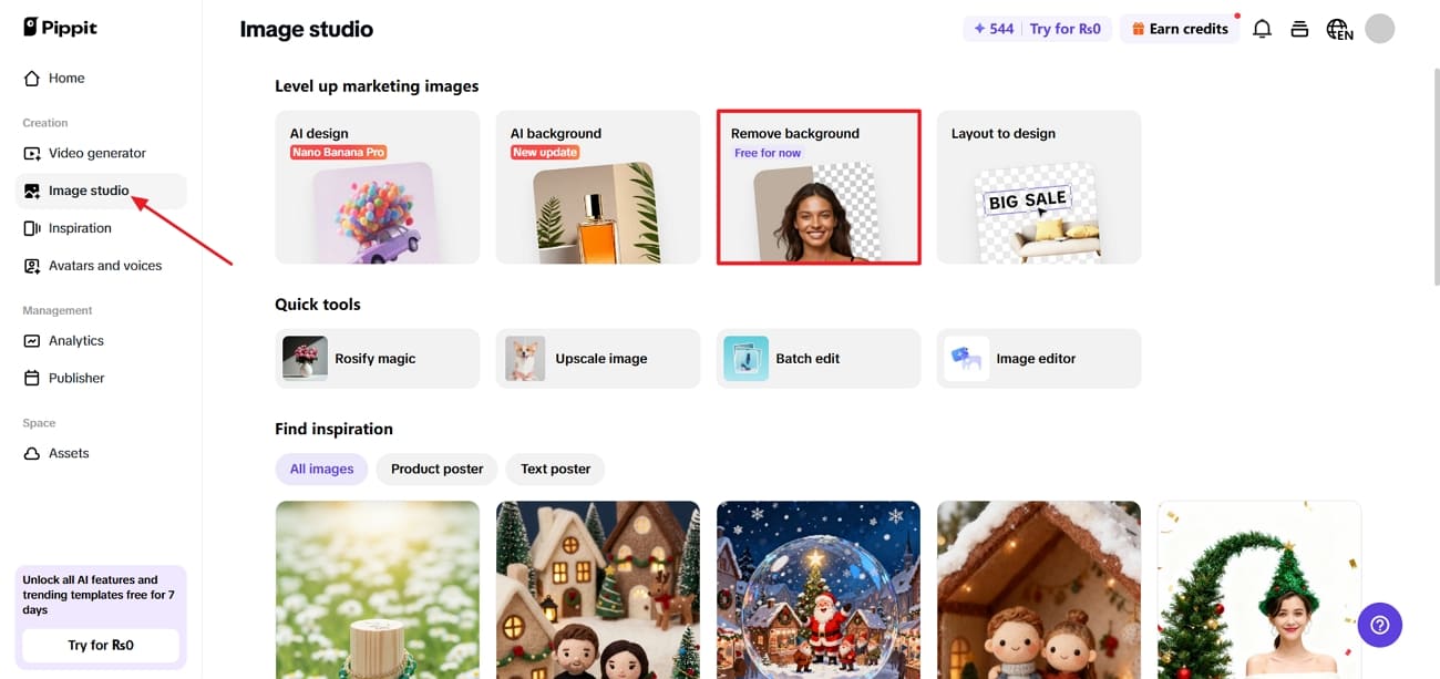 acessar ferramenta de remoção de fundo Pippit