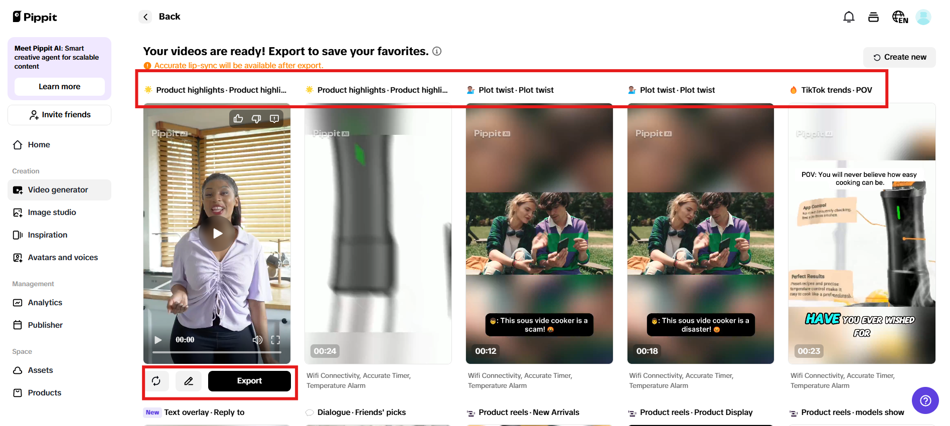 Preview generated videos and click Quick edit