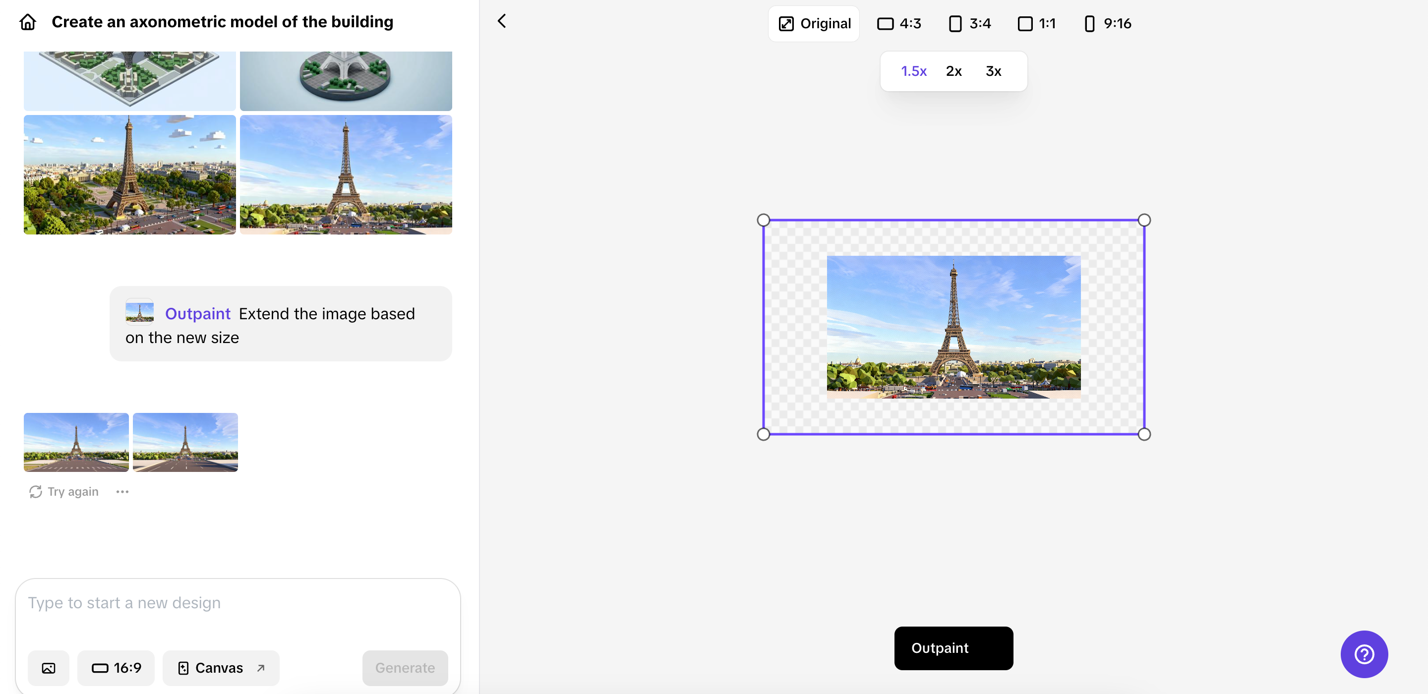 Outpaint tool in Pippit