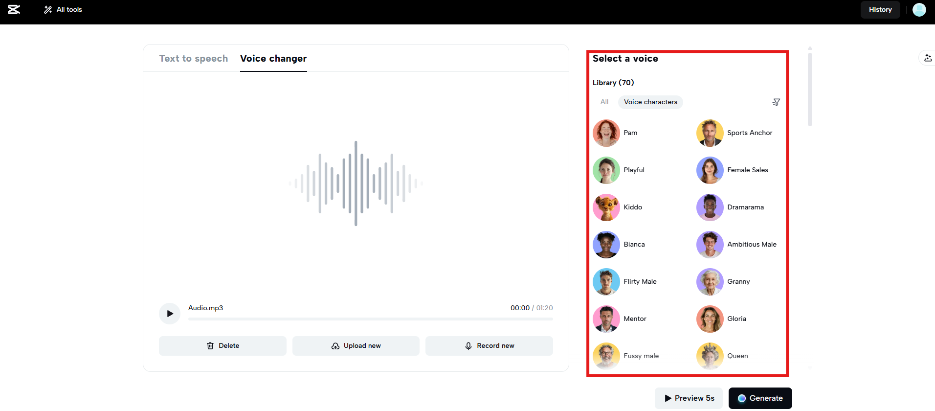 Diverse collection of voice effects