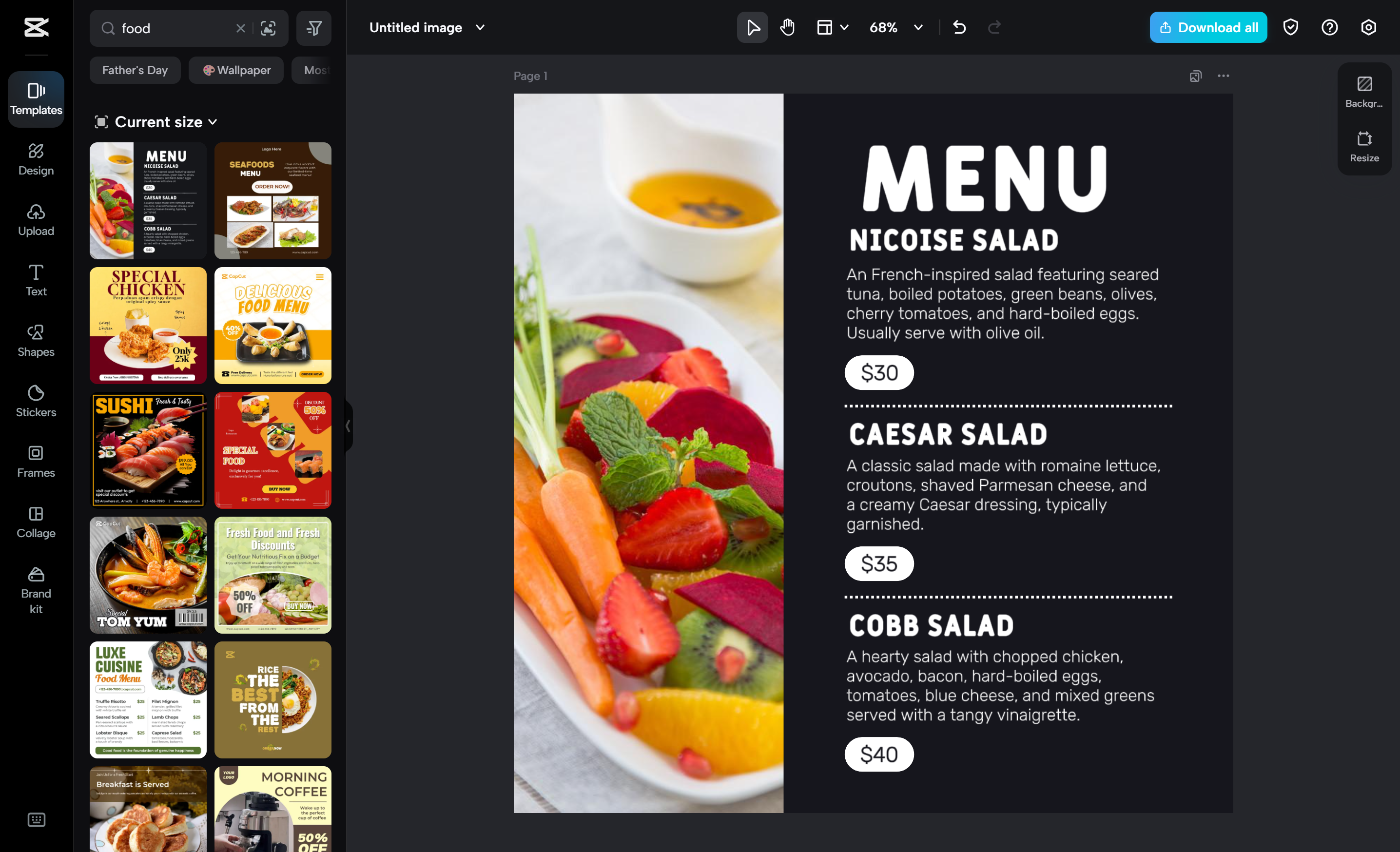 Mga polyeto para sa restaurant at pagkain sa CapCut