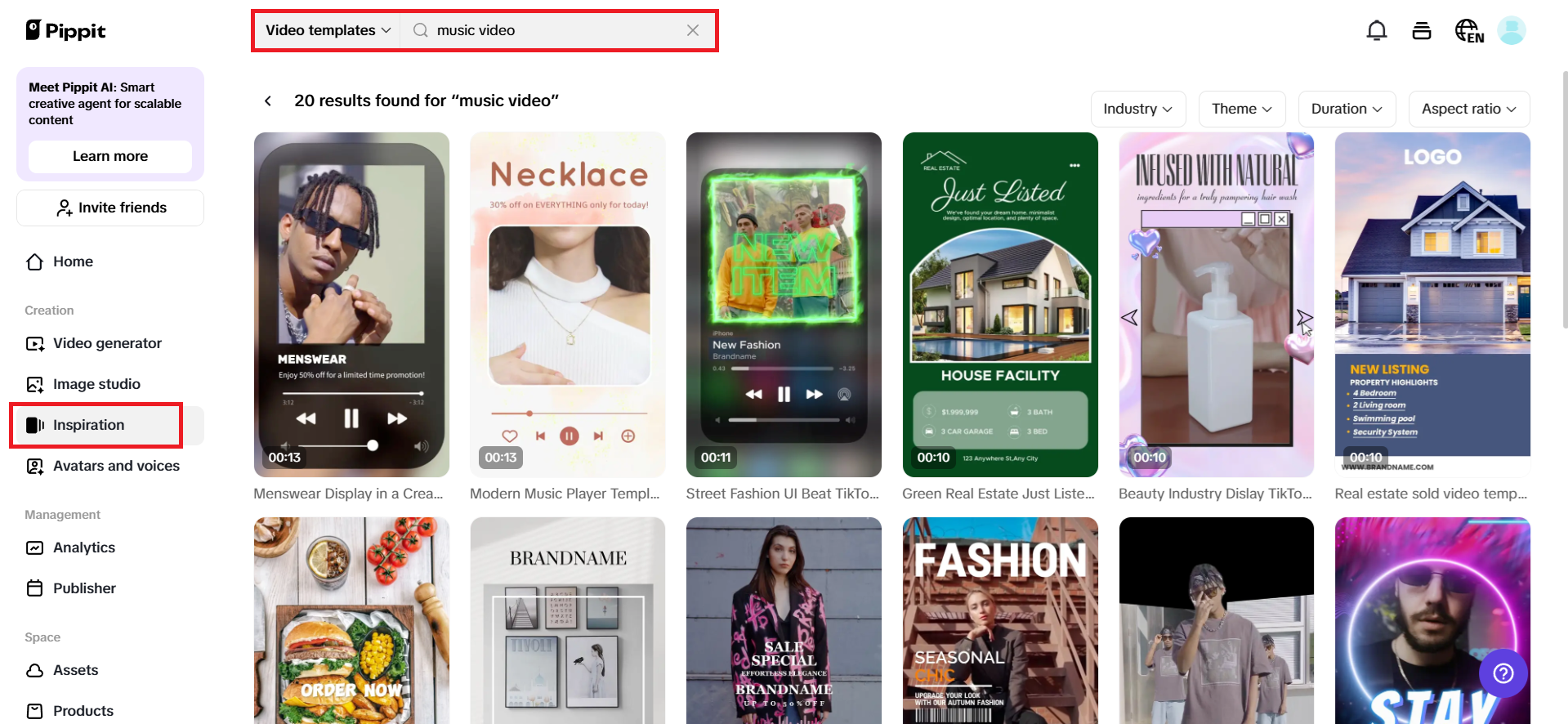 Find inspiration and select a template