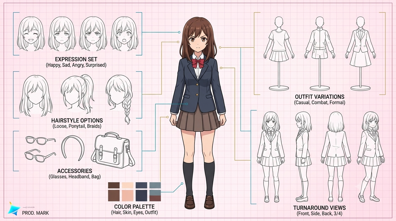 Dreamina AI generating consistent anime characters with cel-shaded style, expressive faces, and multi-layer editing for manga and VTuber projects.
