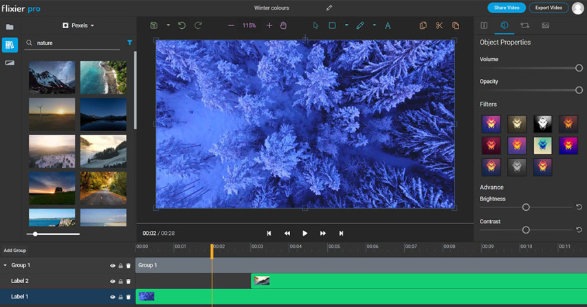 Flixier interface showing reel editing tools 