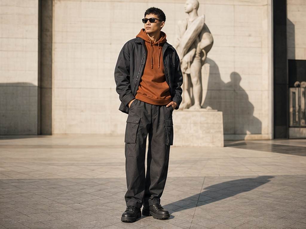 Kleidung zum Video hinzufügen AI prompt Beispiel 3 - Mehrschichtiger Streetwear-Wechsel