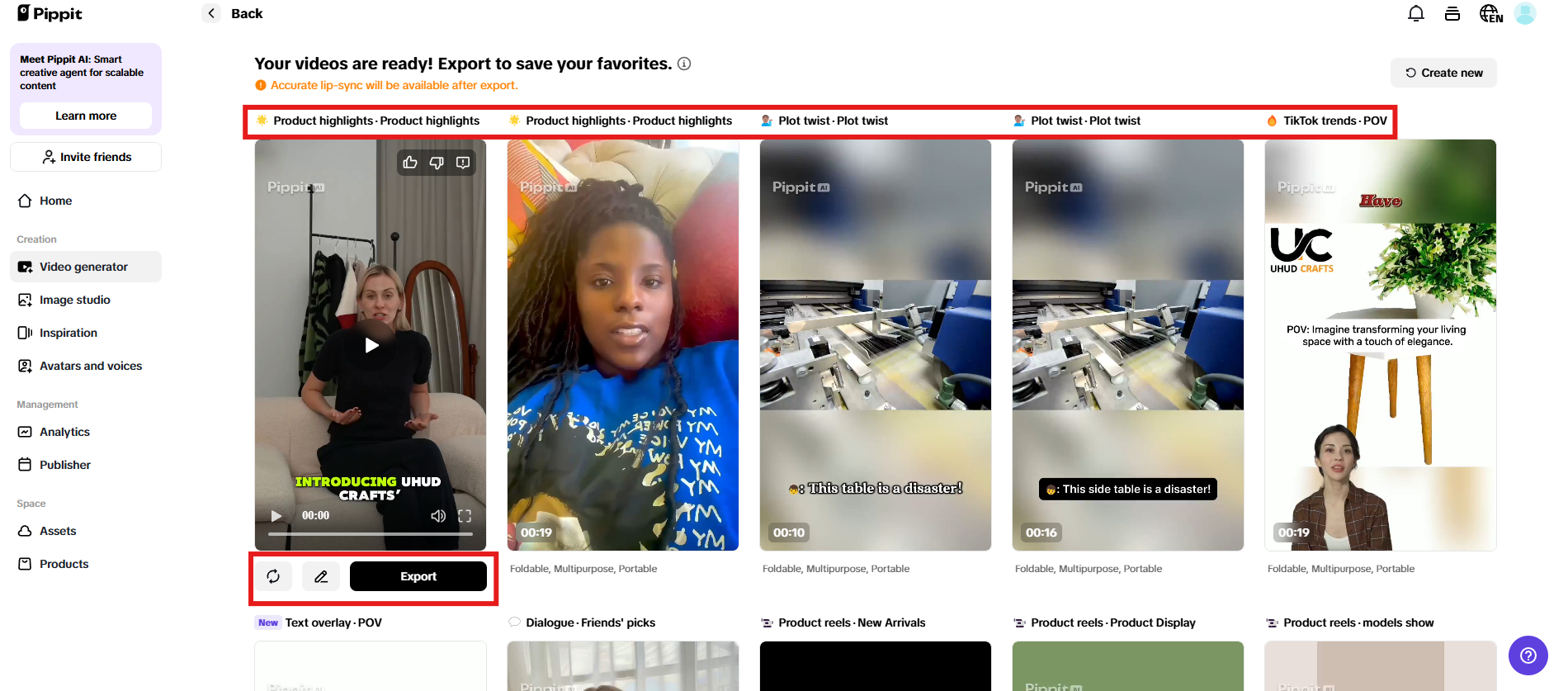 Preview generated videos and click Quick edit