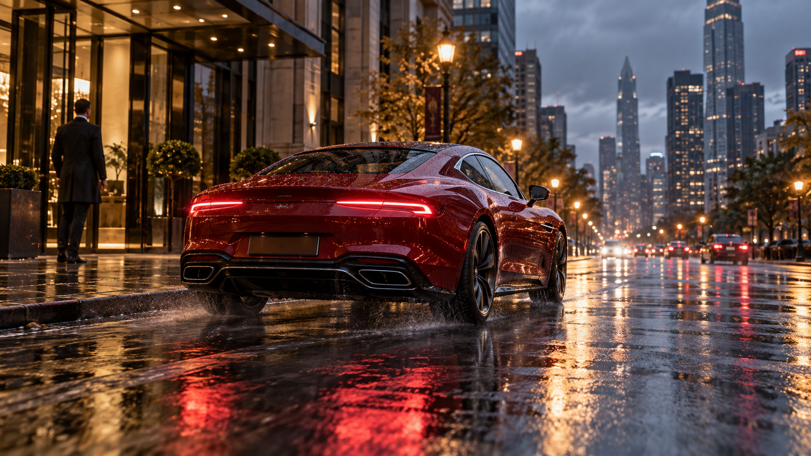 viral araba AI video düzenleme: Rainy City Pull-Away