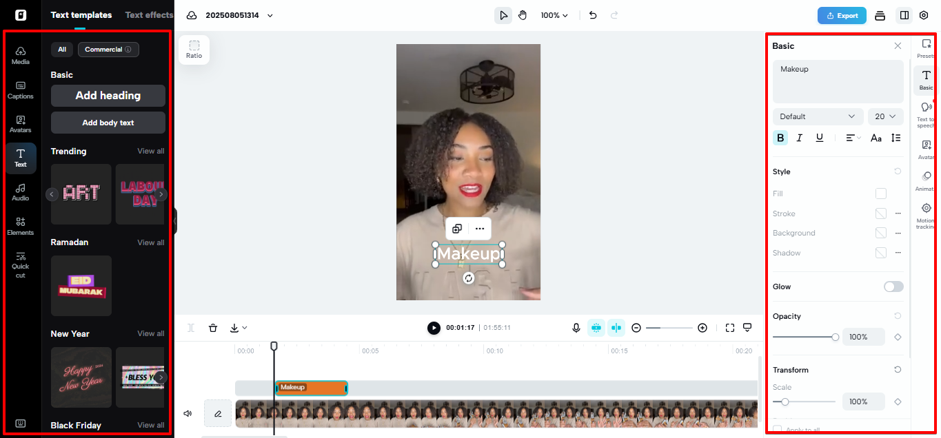 Text overlays in Pippit