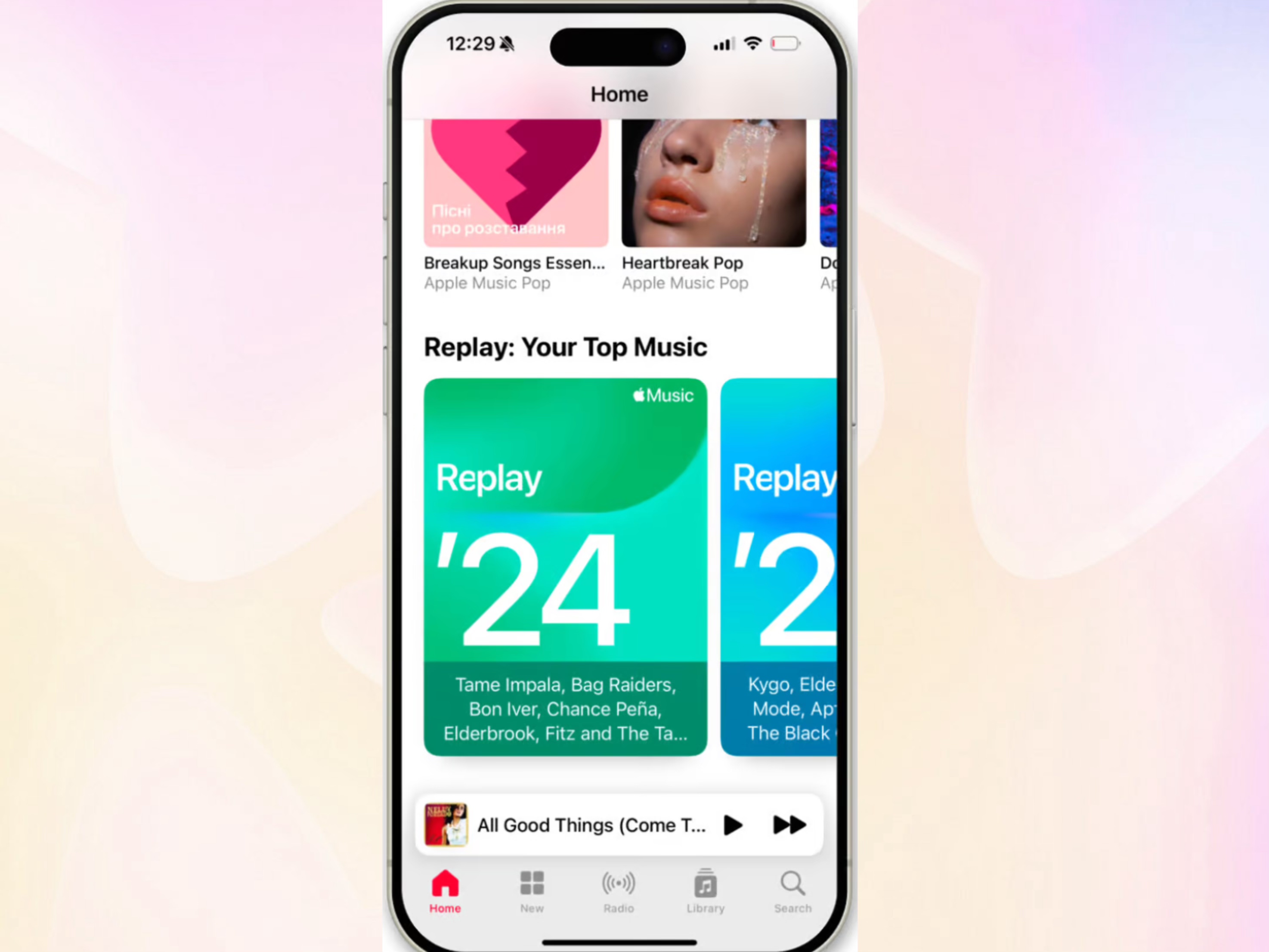 Larawang nagpapakita kung paano madaling mahanap ang playlist ng Apple Music Replay