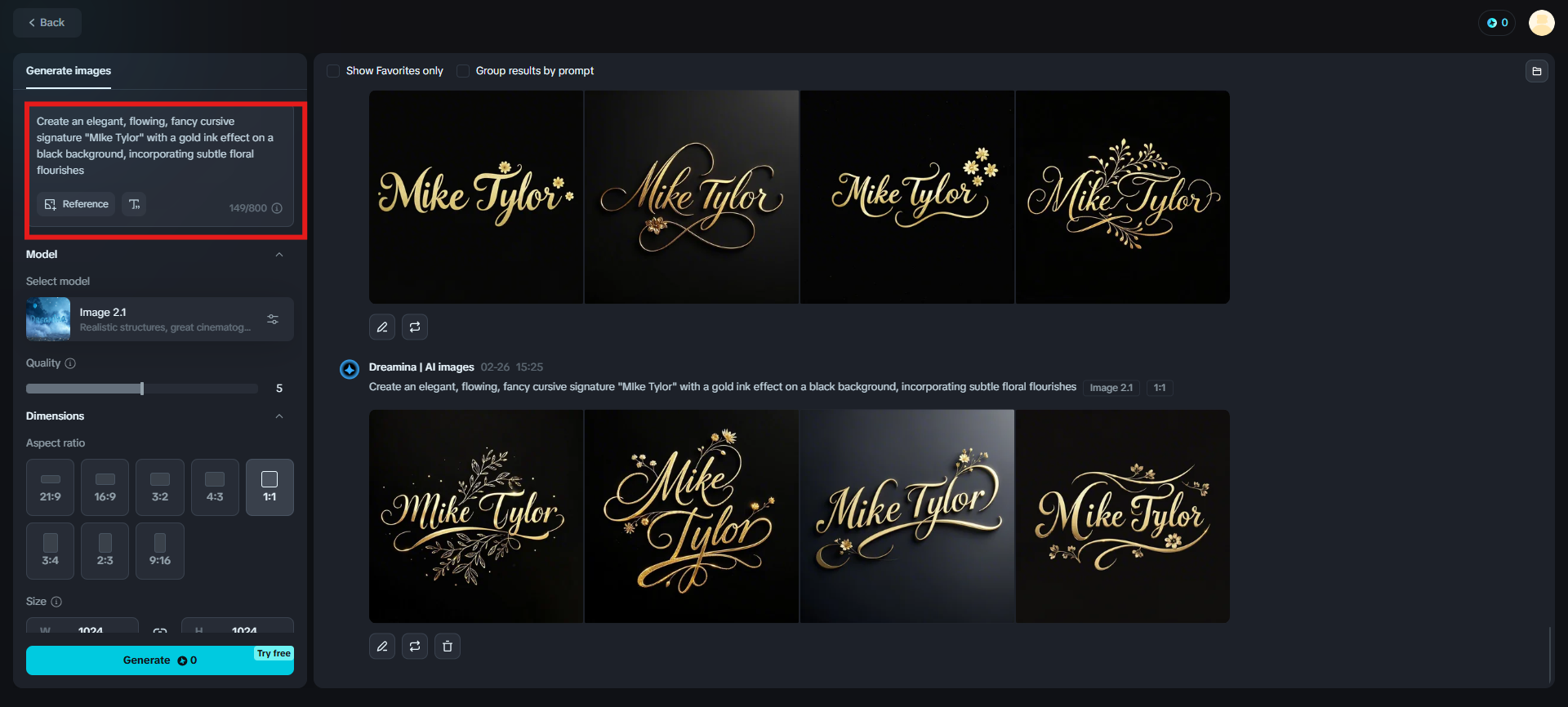 Enter prompts to make fancy signature for my name
