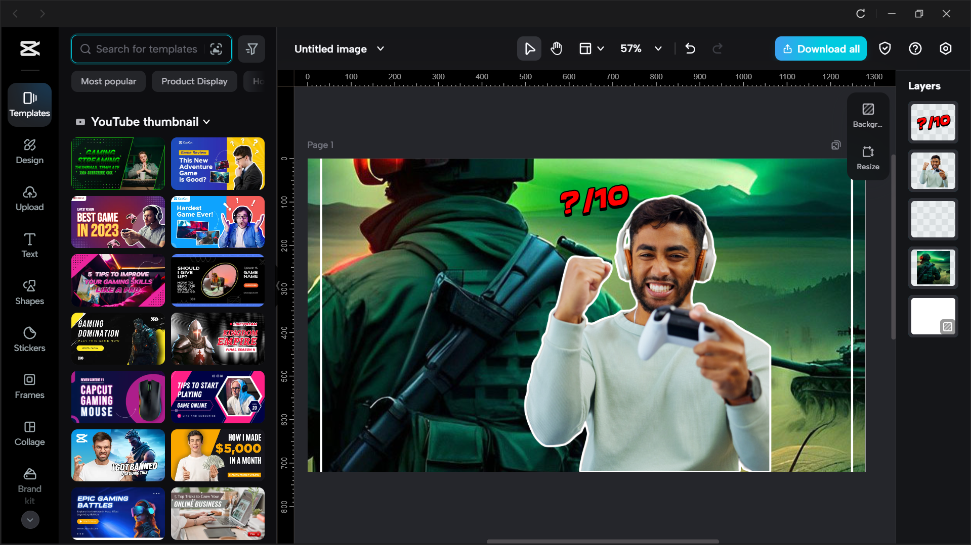 Twitch banner editing interface of the CapCut desktop video editor