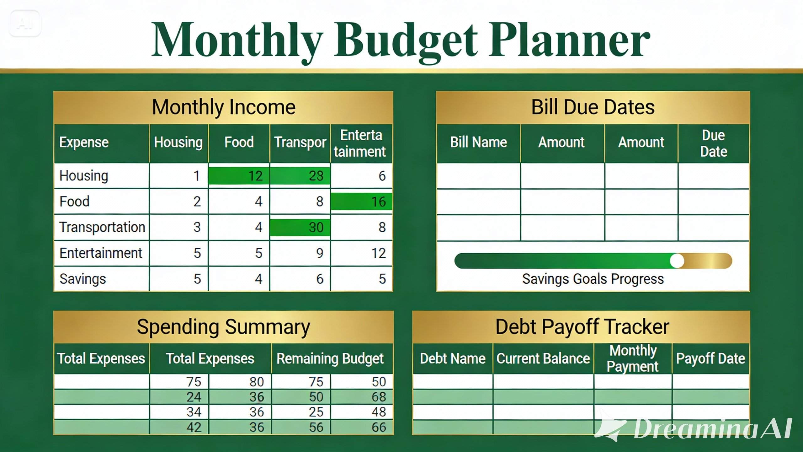 Monthly budget planner