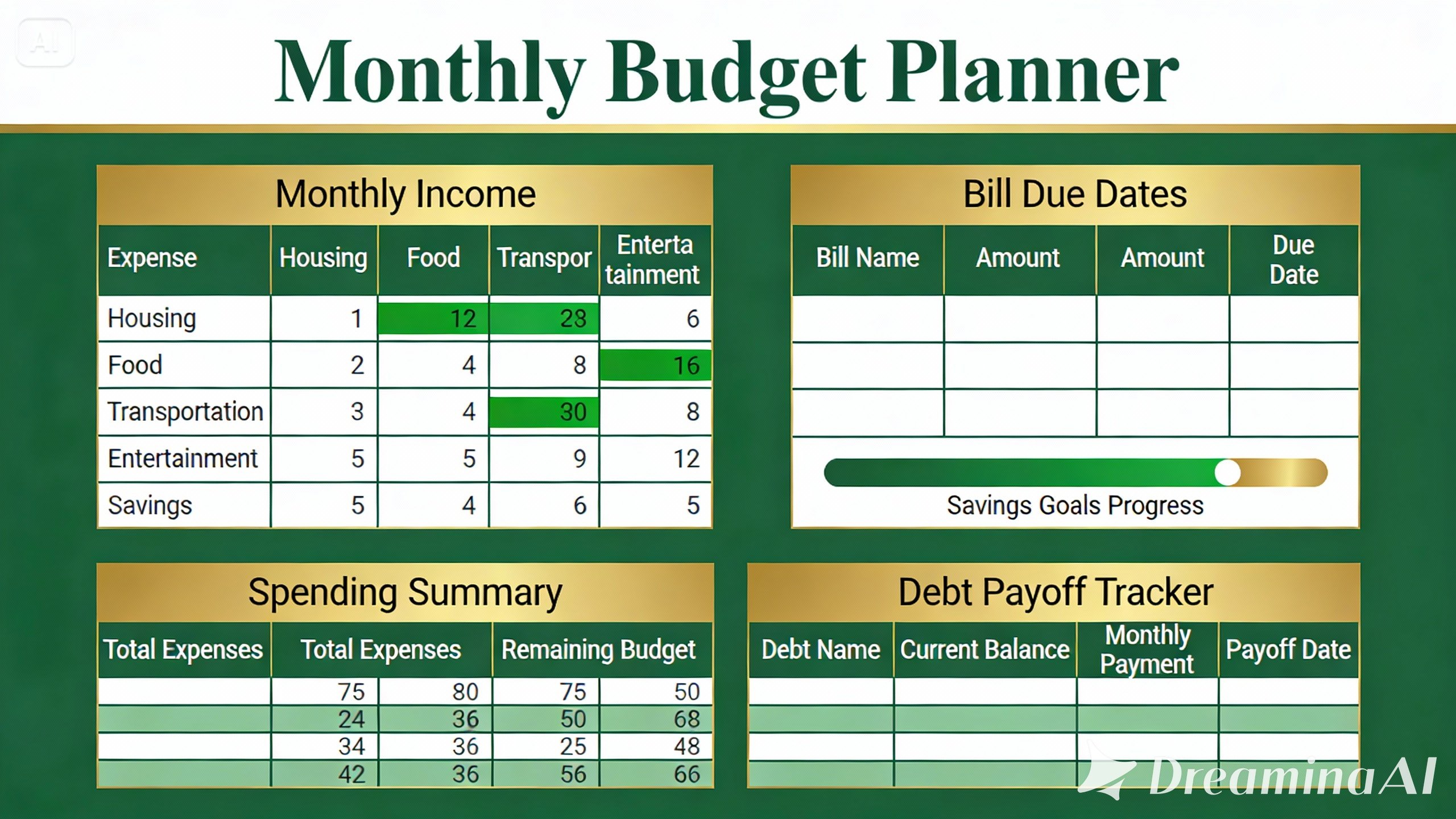 Monthly budget planner