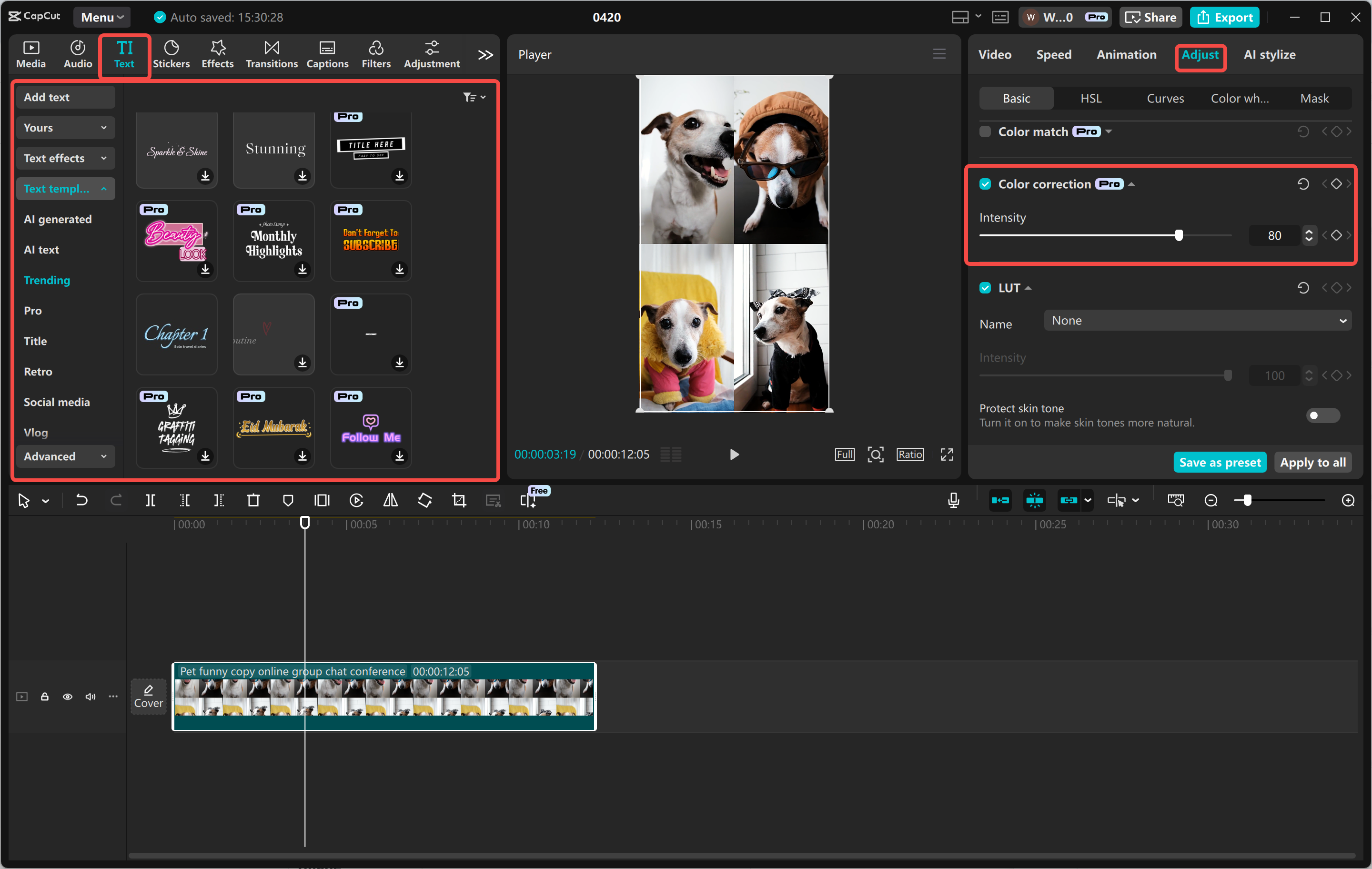 Trimming and editing the recording using the CapCut desktop video editor