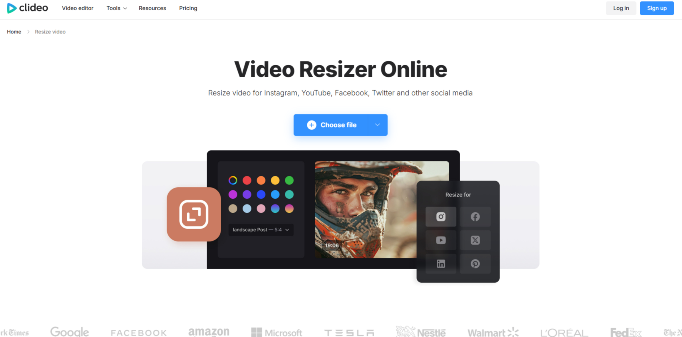 Interface of Clideo - an easy to use online video resizer
