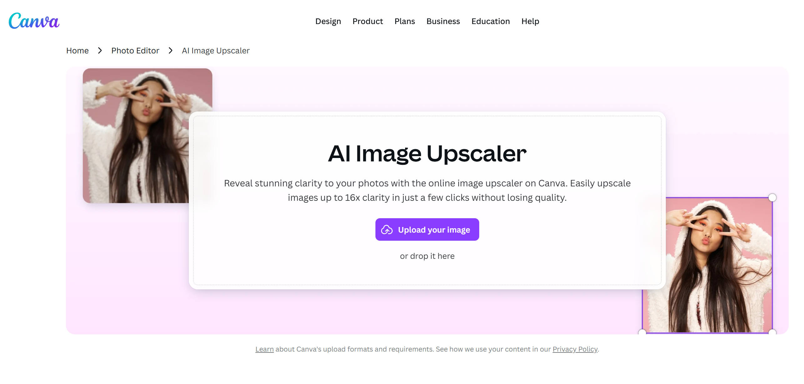 Canva AI image upscaler
