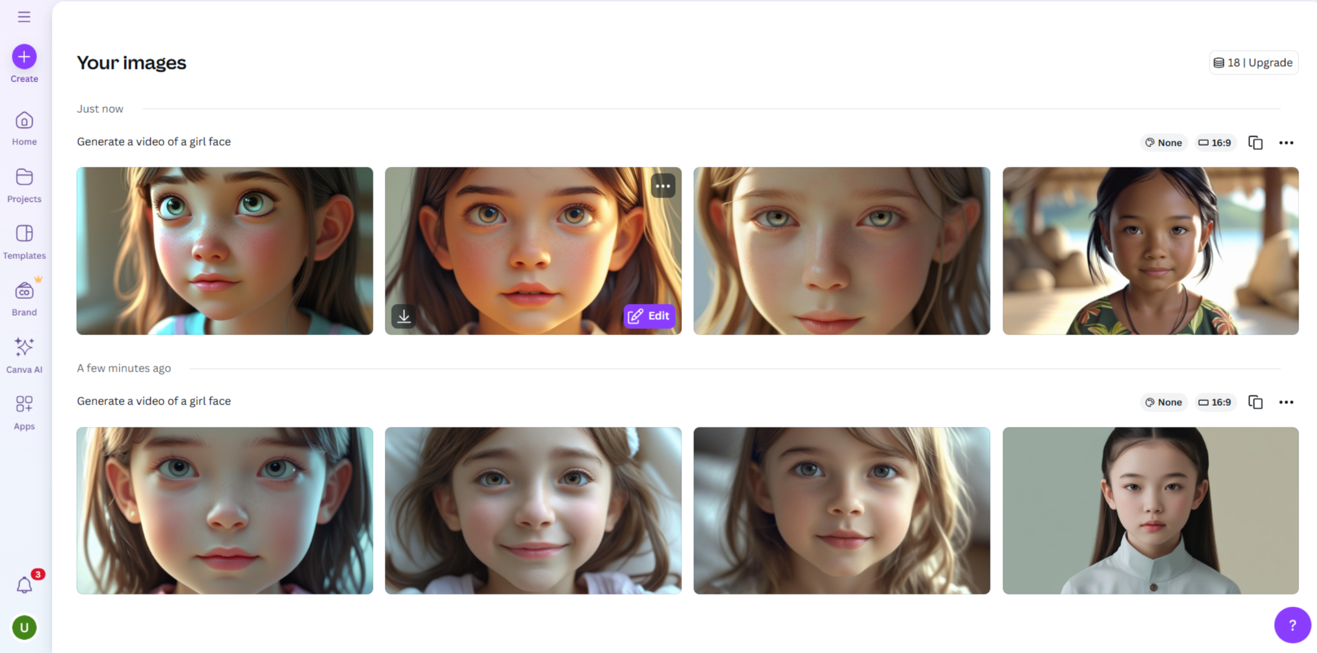 Interface of Canva - an ideal way to generate face videos with AI