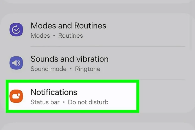 Accessing the notifications in settings
