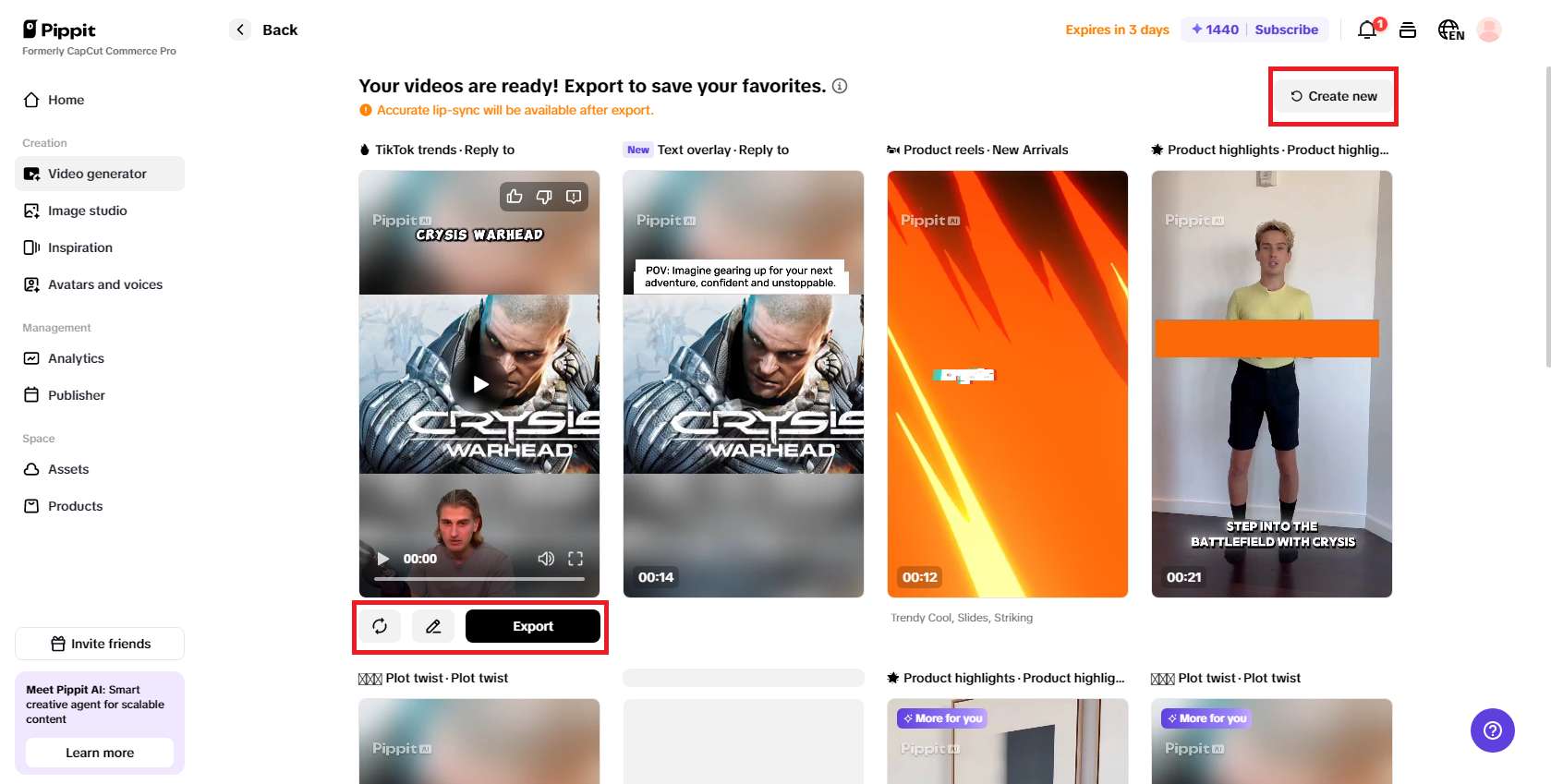 Change, edit, or export your video