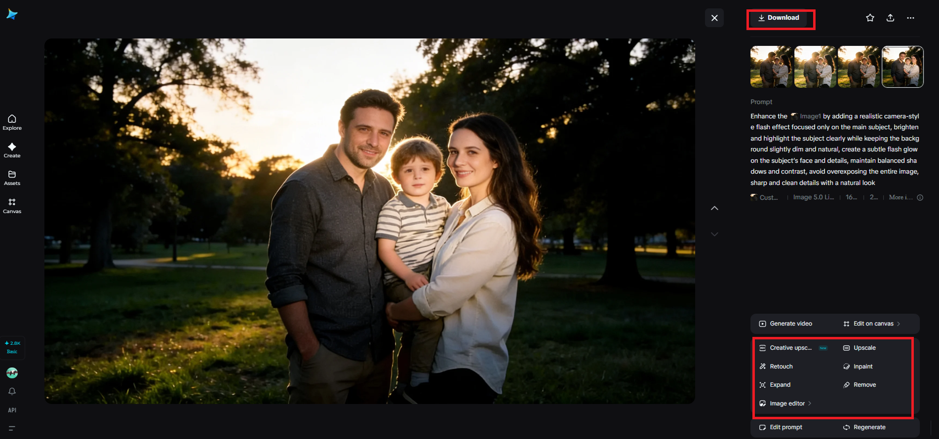 Sempurnakan dan unduh gambar Anda yang disempurnakan