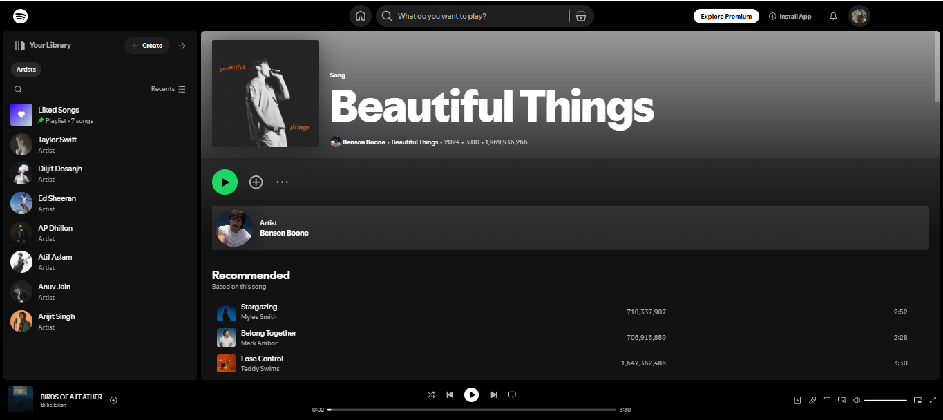 Beautiful Things - the trending track from one of the top 200 artists on Spotify
