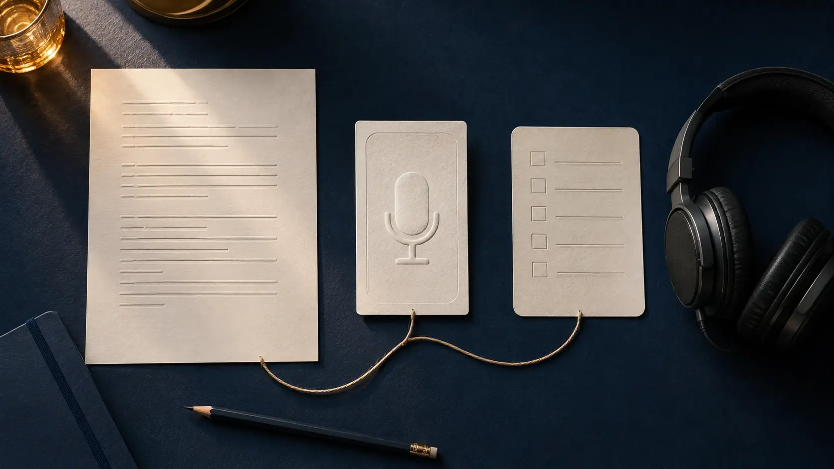 A physical voiceover diagnostic order with script, voice card, listening checklist and headphones