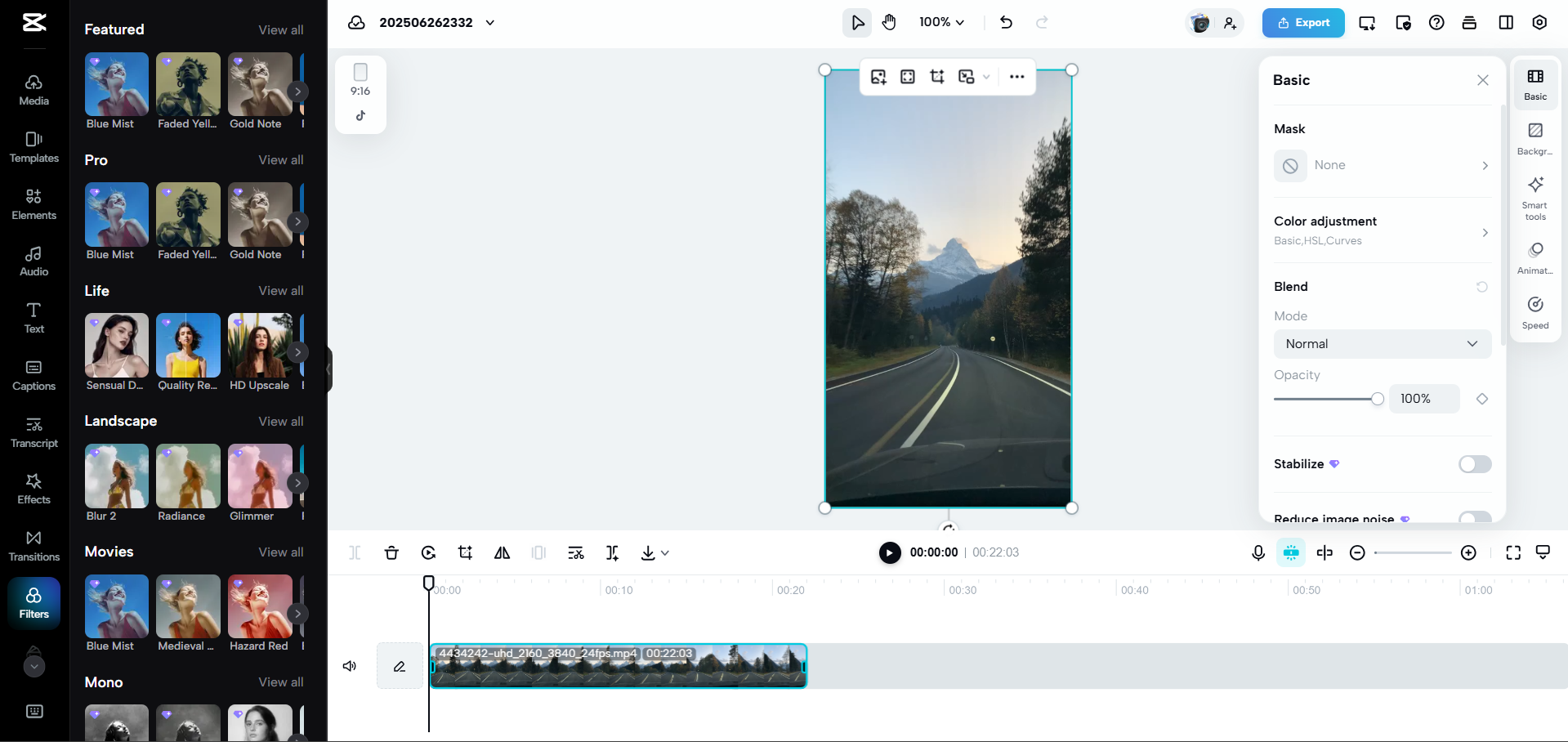 Interface of CapCut Web - a good tool to make videos for Facebook