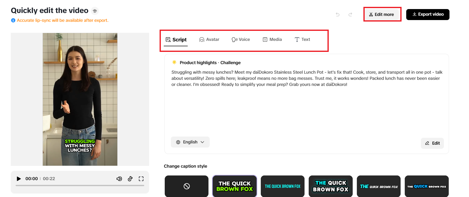 Quick editing options