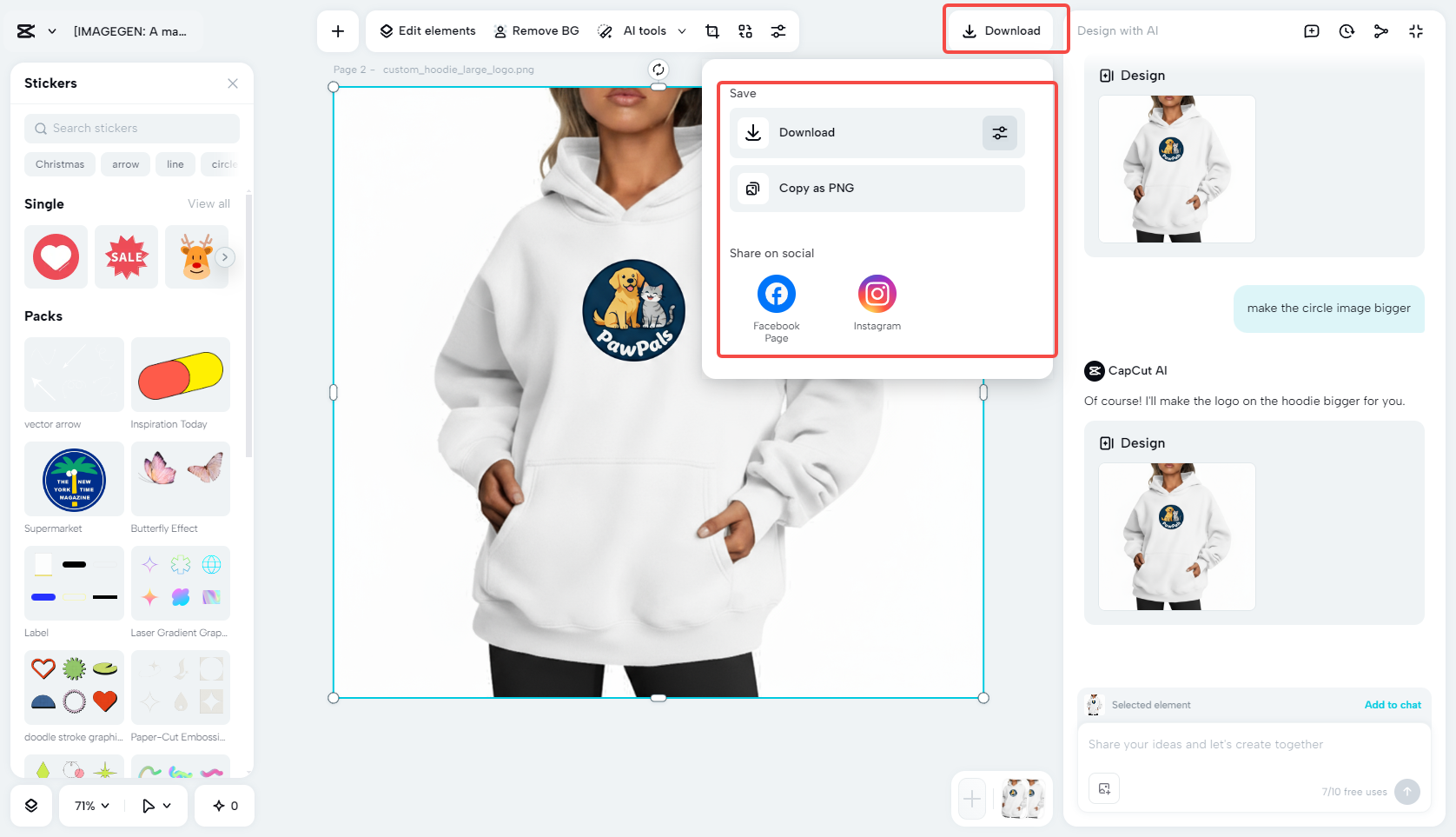 Export the custom image hoodie design