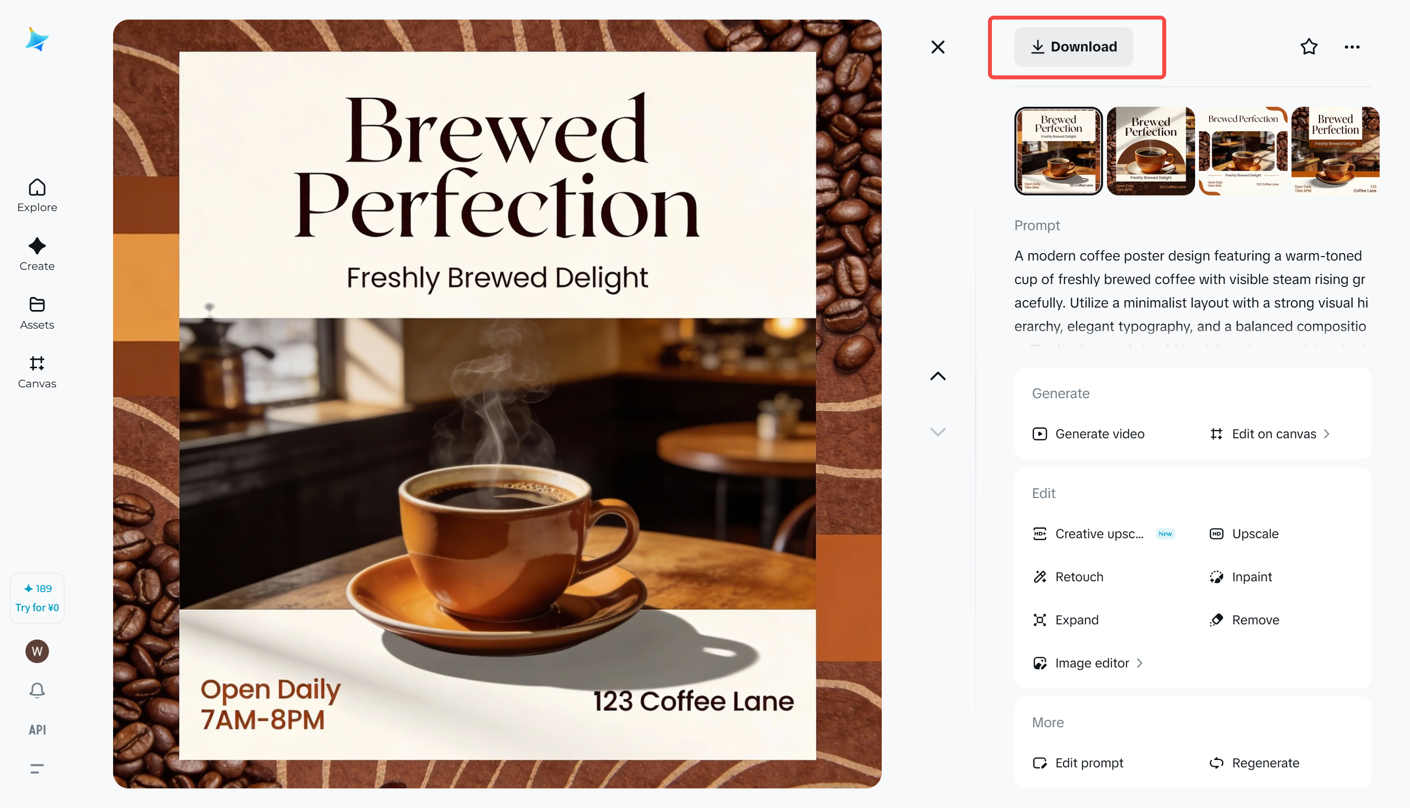 Downloading a completed coffee poster design