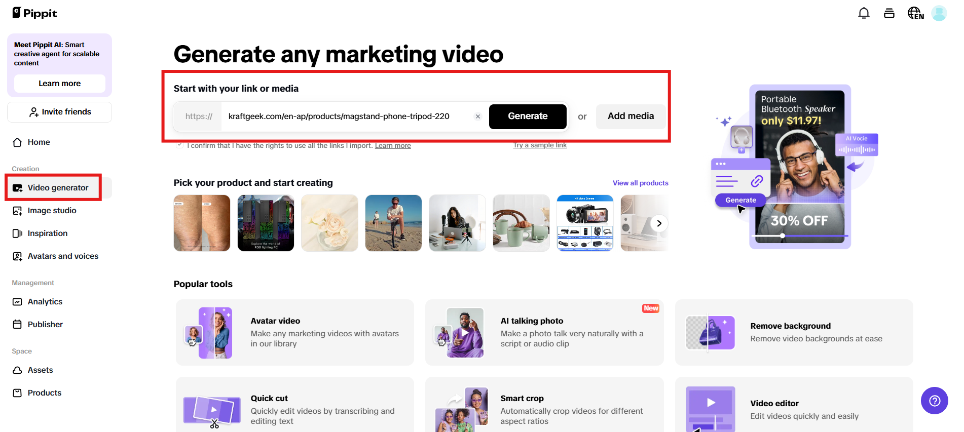 Inserisci il link del prodotto o i file multimediali