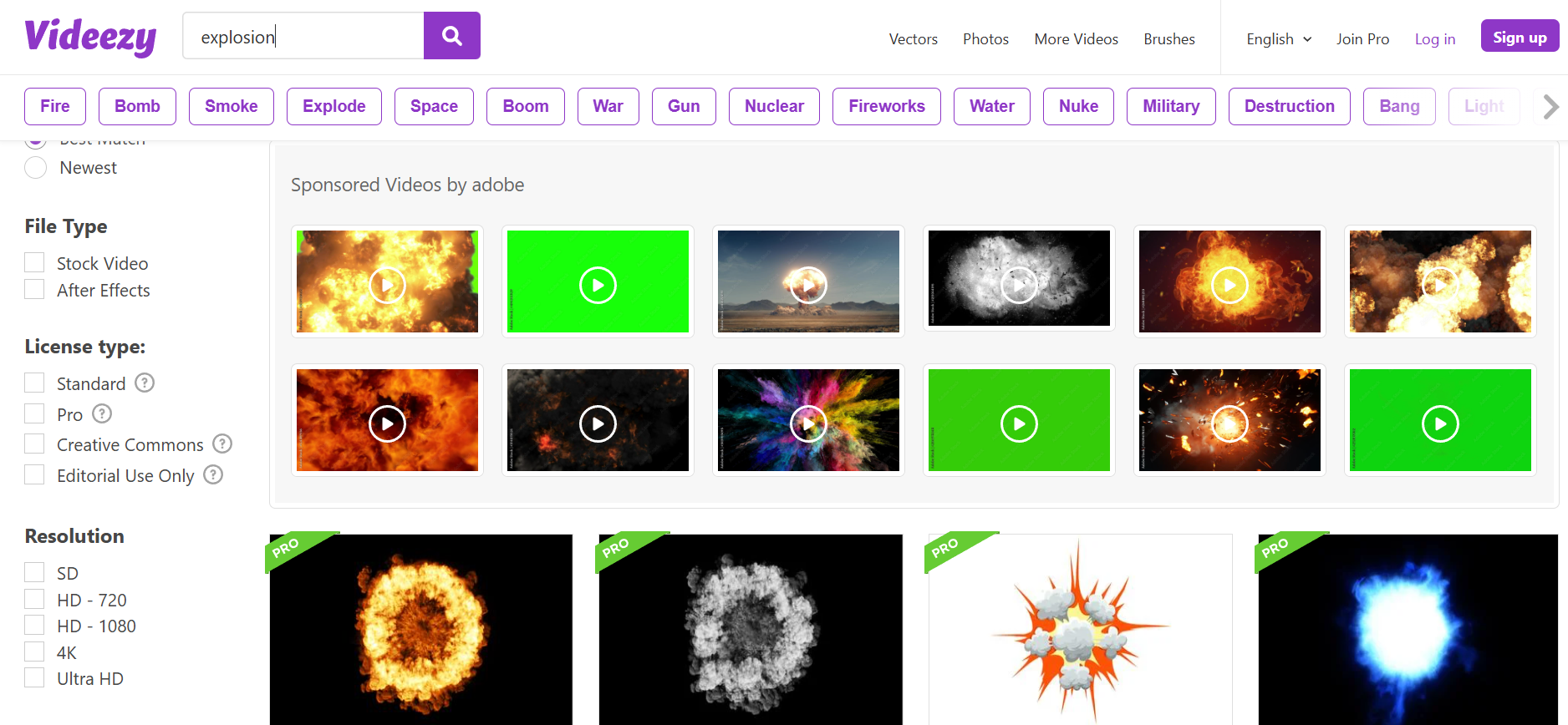 Videezy interface