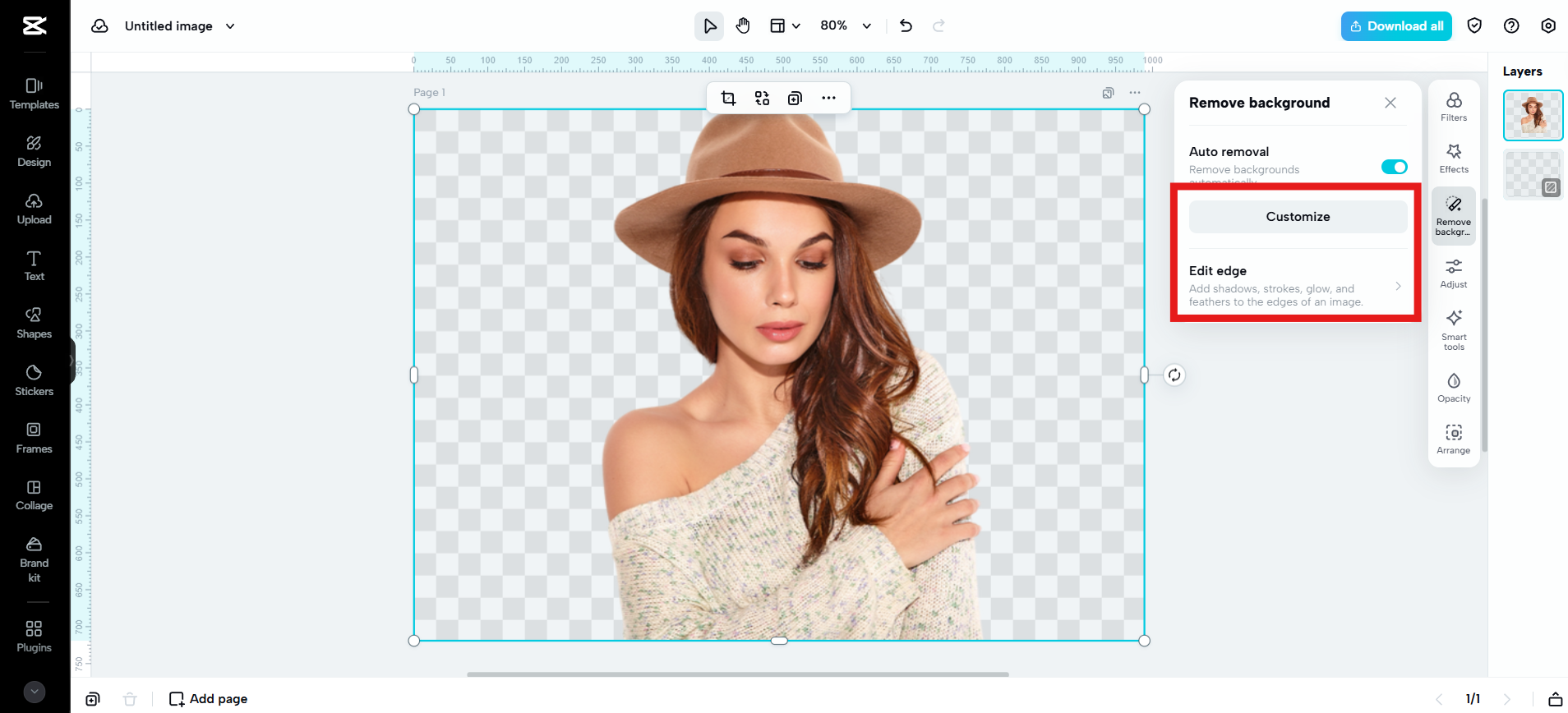 Adjust the background removed image