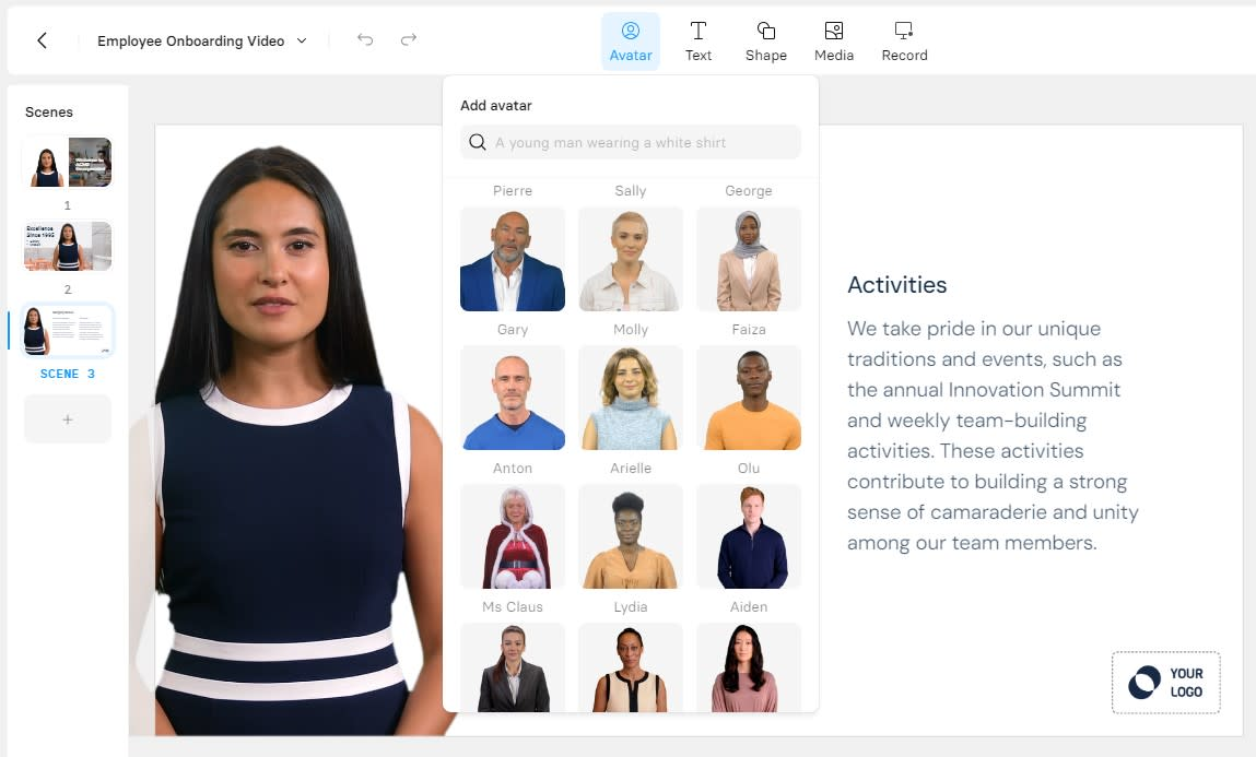 Generating an avatar video with Synthesia